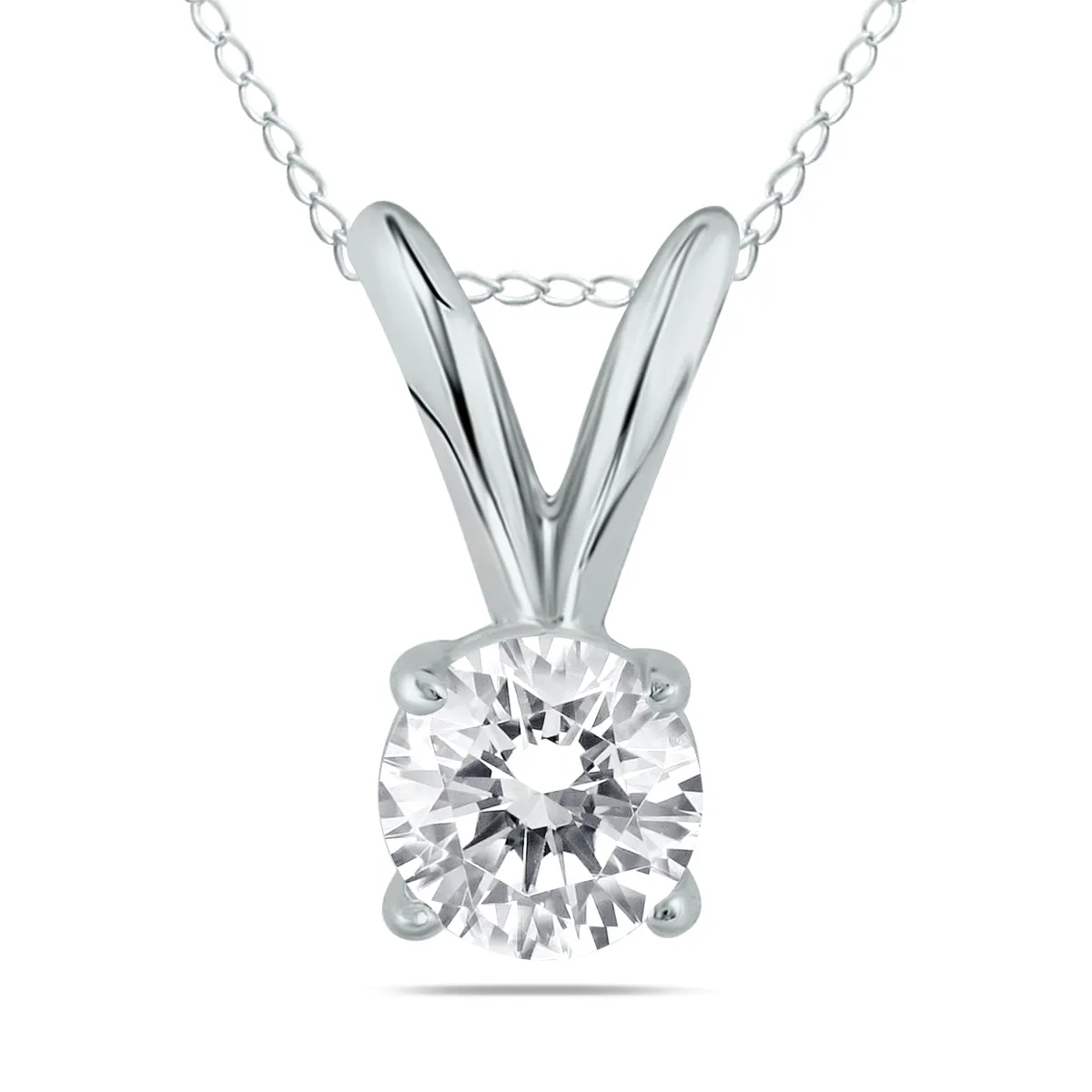 1/4 Carat Round Diamond Solitaire Pendant In 14K White Gold