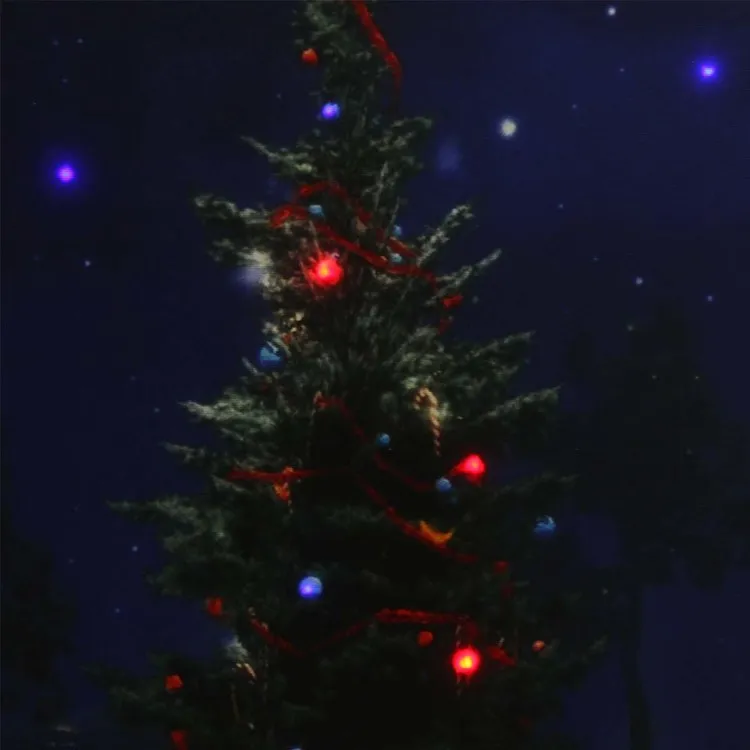 15.75" x 19.5" LED Lighted Decorated Christmas Tree at Night with Stars Canvas Wall Art