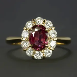 1.82ct RUBY DIAMOND COCKTAIL RING 18k YELLOW GOLD HALO OVAL SHAPE CUT NATURAL