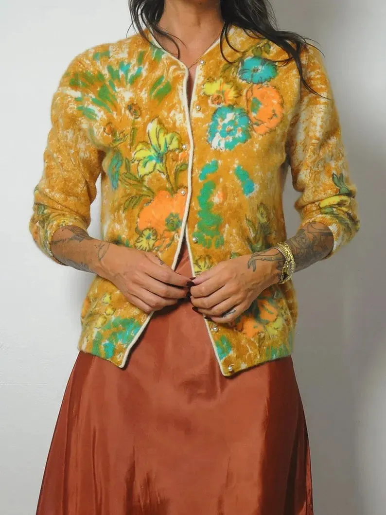 1960's Floral Angora Cardigan