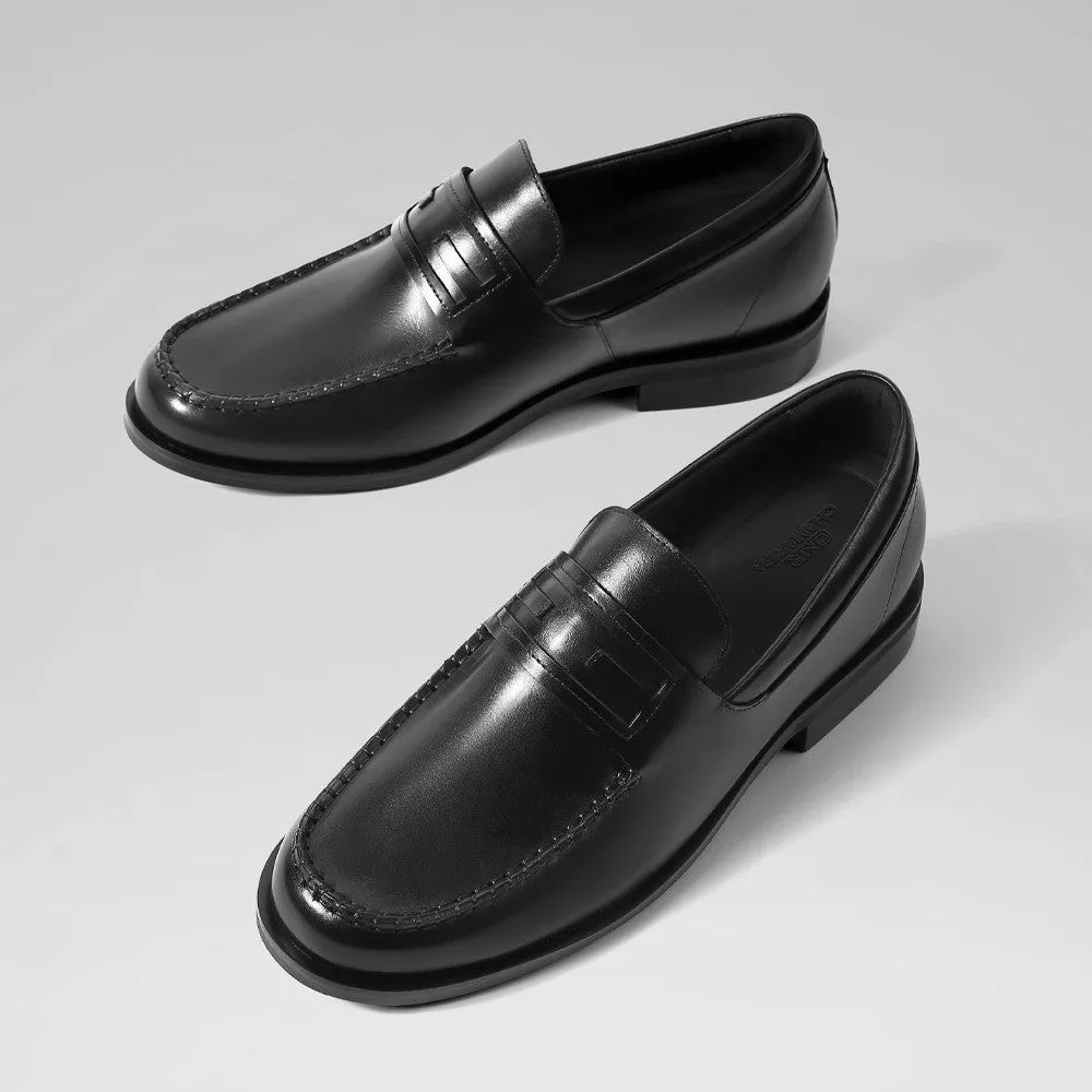 6 CM / 2.36 Inches CMR CHAMARIPA Men's Black Leather Elevator Loafers – Effortless Business Casual Style
