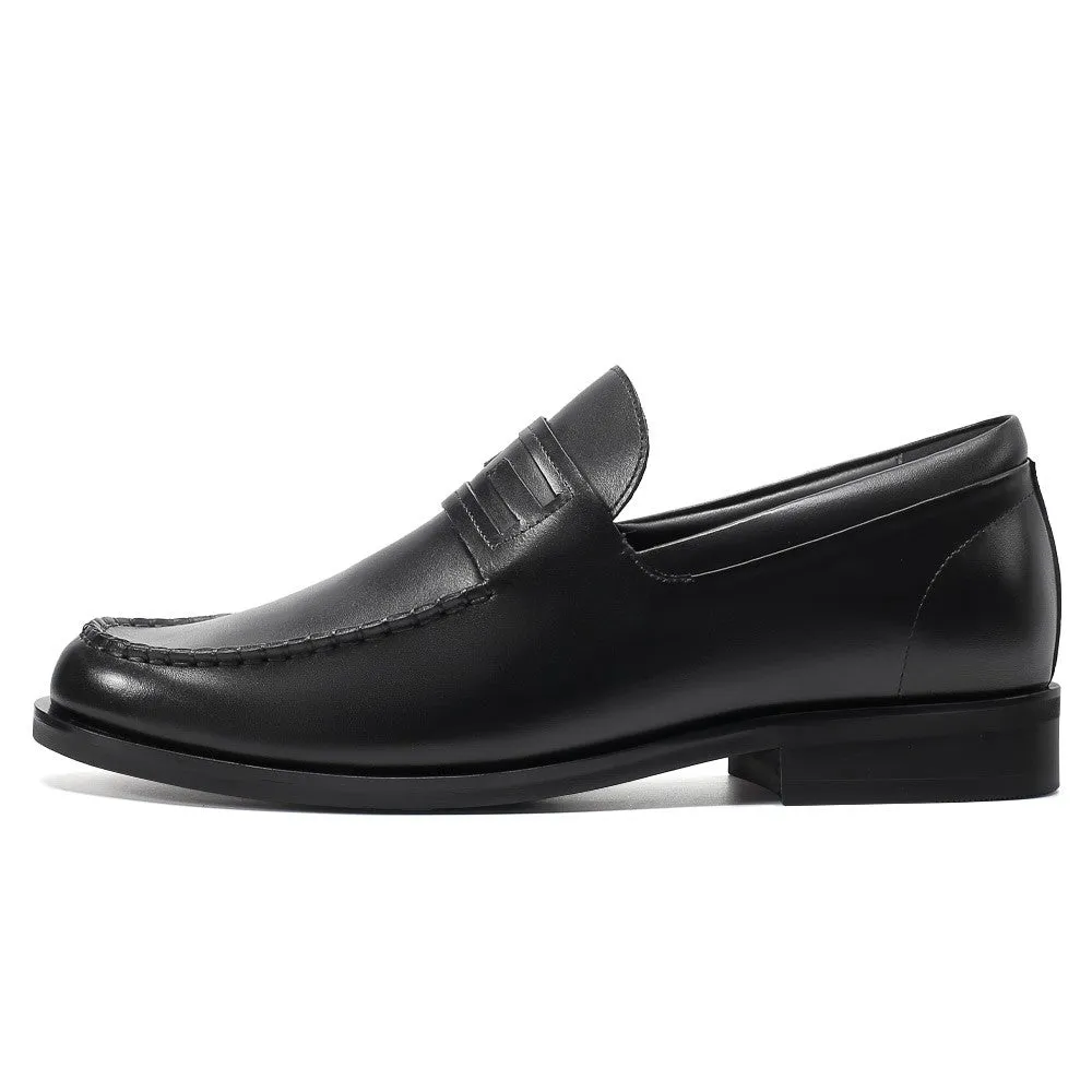 6 CM / 2.36 Inches CMR CHAMARIPA Men's Black Leather Elevator Loafers – Effortless Business Casual Style