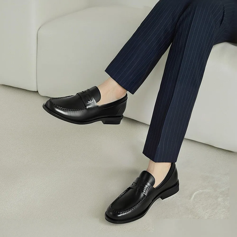 6 CM / 2.36 Inches CMR CHAMARIPA Men's Black Leather Elevator Loafers – Effortless Business Casual Style