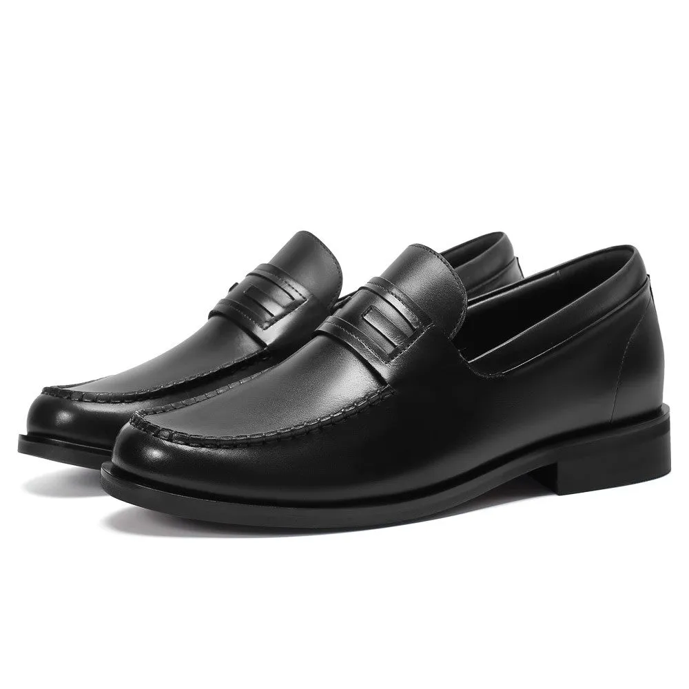 6 CM / 2.36 Inches CMR CHAMARIPA Men's Black Leather Elevator Loafers – Effortless Business Casual Style