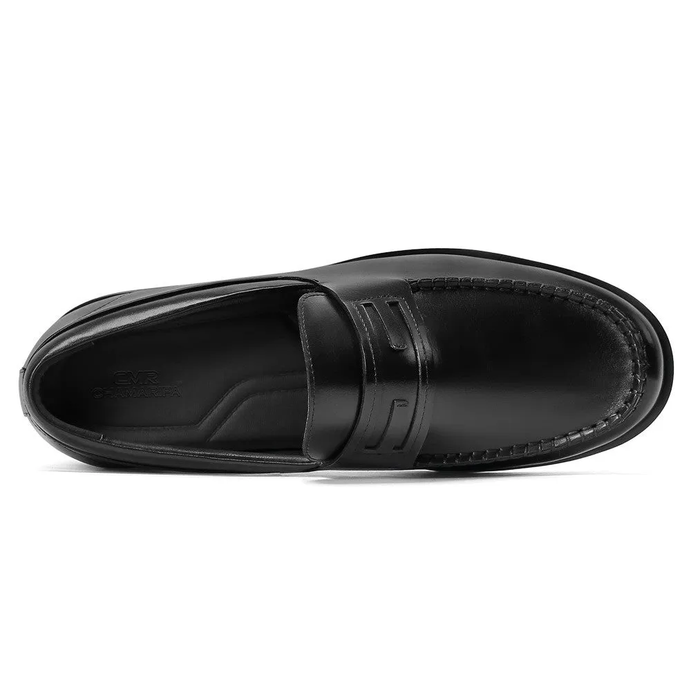 6 CM / 2.36 Inches CMR CHAMARIPA Men's Black Leather Elevator Loafers – Effortless Business Casual Style