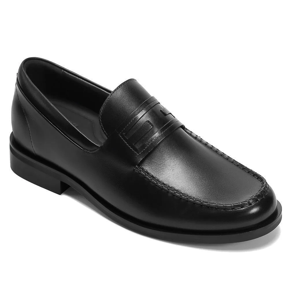 6 CM / 2.36 Inches CMR CHAMARIPA Men's Black Leather Elevator Loafers – Effortless Business Casual Style