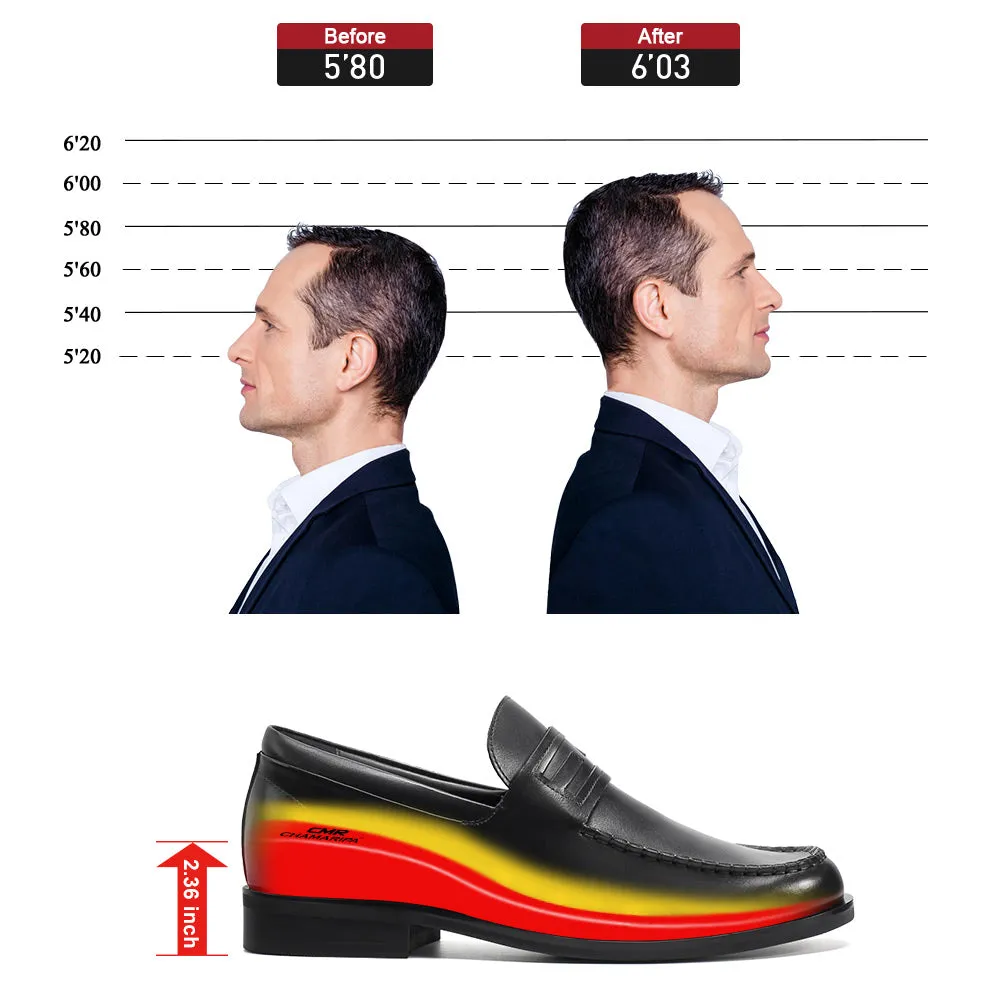 6 CM / 2.36 Inches CMR CHAMARIPA Men's Black Leather Elevator Loafers – Effortless Business Casual Style