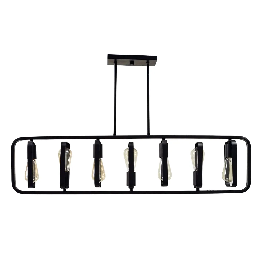 7-Light Modern Island Chandelier in Matte Black Finish – Customizable Height & Dynamic Design Options