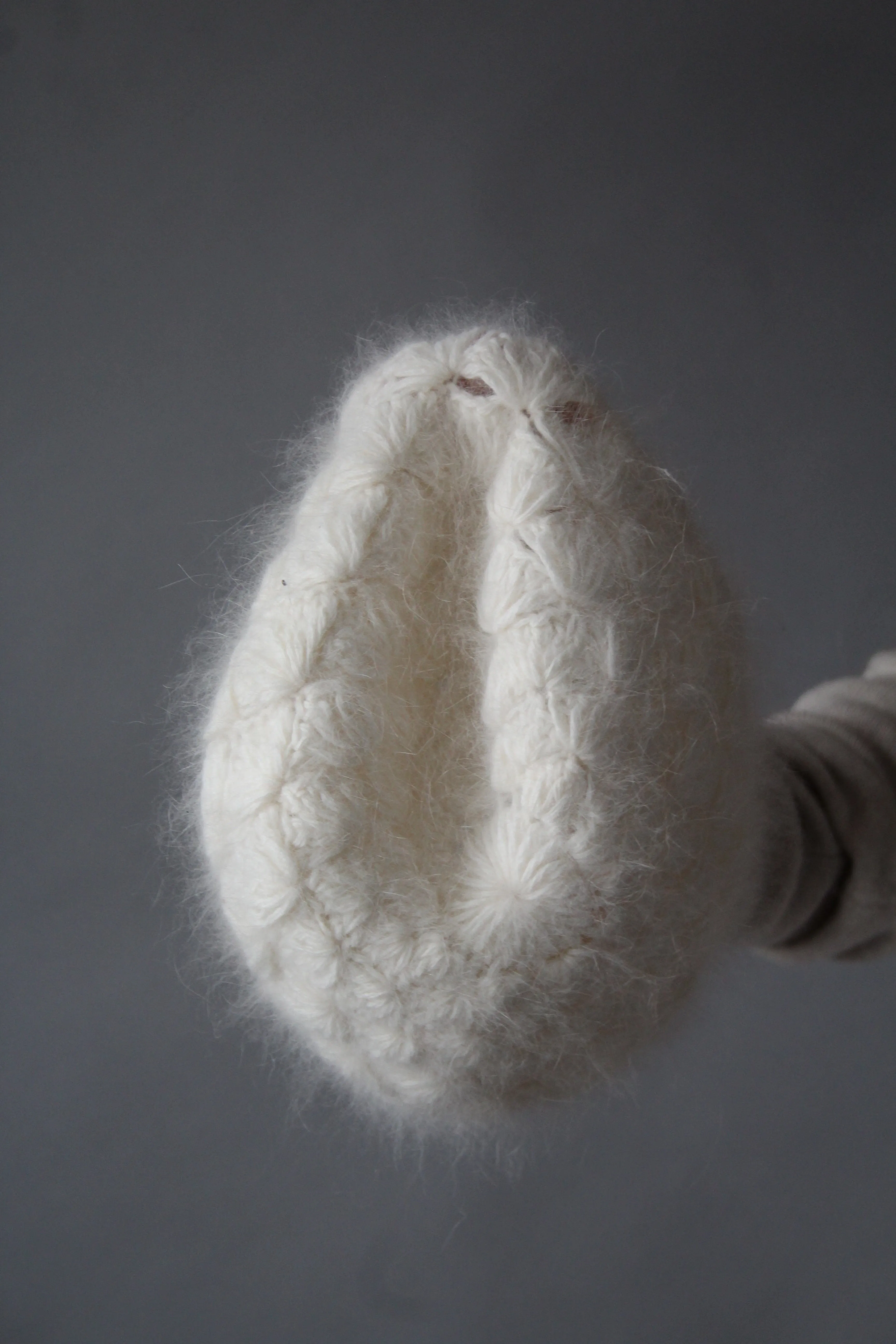 80s White 100% Angora Hand Crocheted Beret