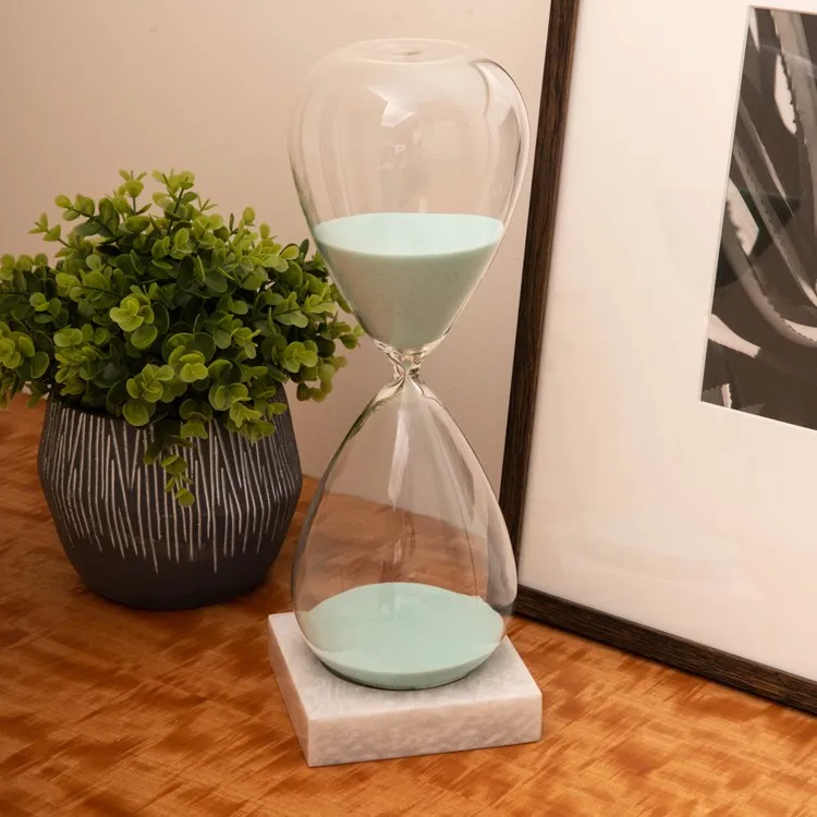 90-Minute Hourglass Sand Timer on Marble Base with Light Blue Sand