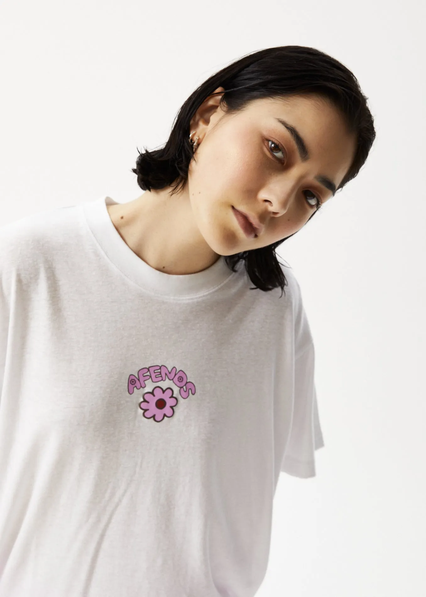 AFENDS Womens Flowers Slay - Oversized Graphic T-Shirt - White