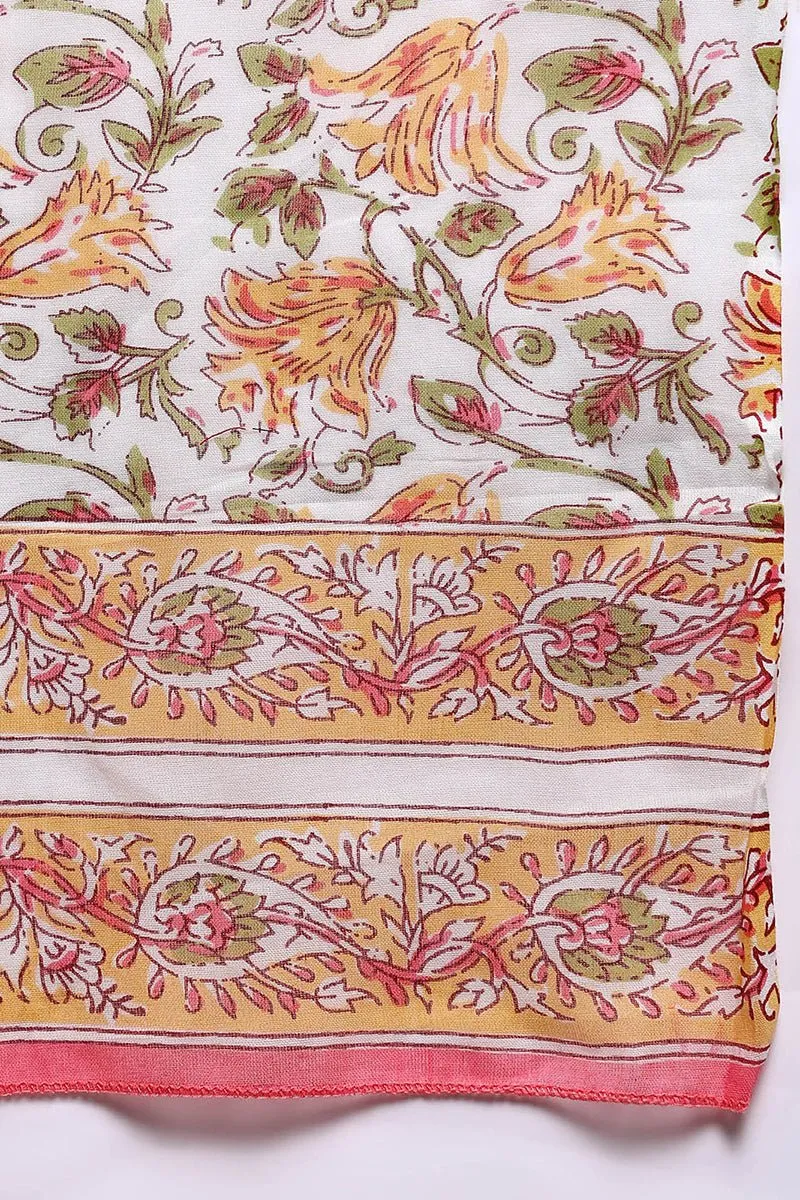 Ahika White and Yellow Pure Cotton Floral Printed Straight Suit Set