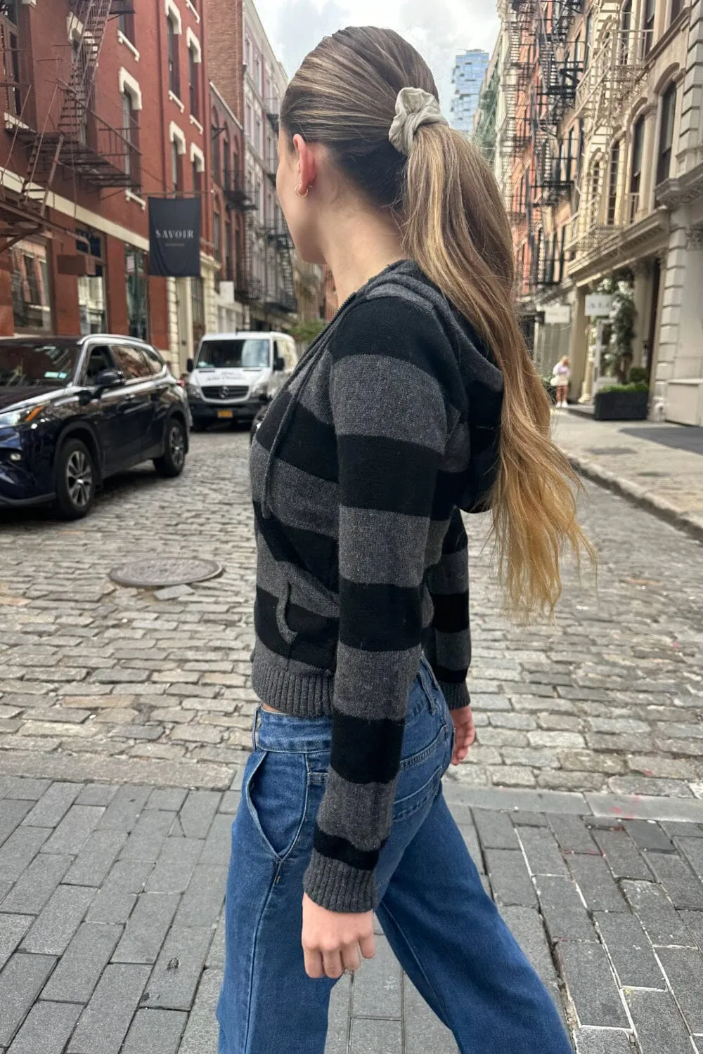 Alana Wool Stripe Zip-Up Sweater