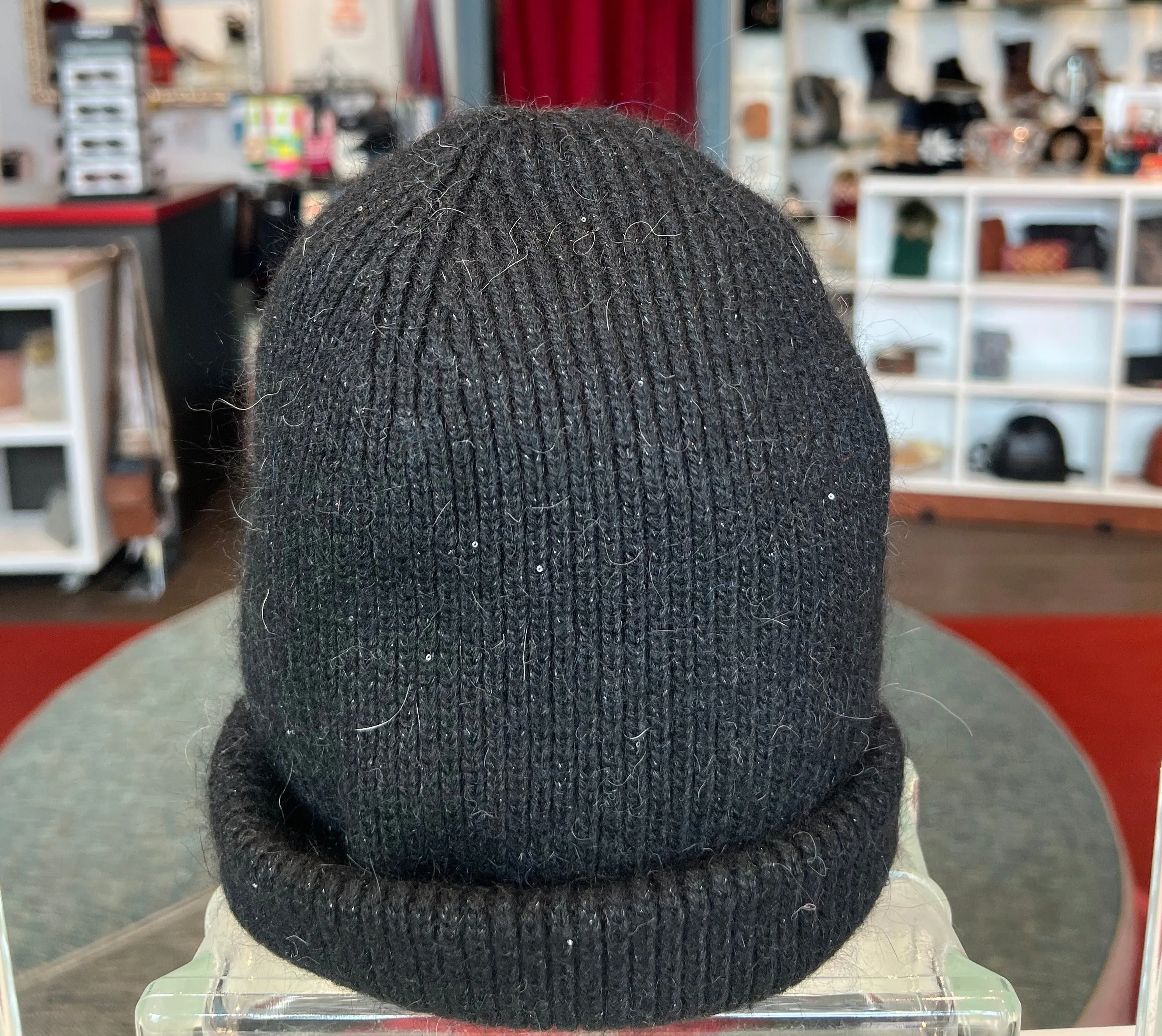 Angora Sequin Beanie in Black