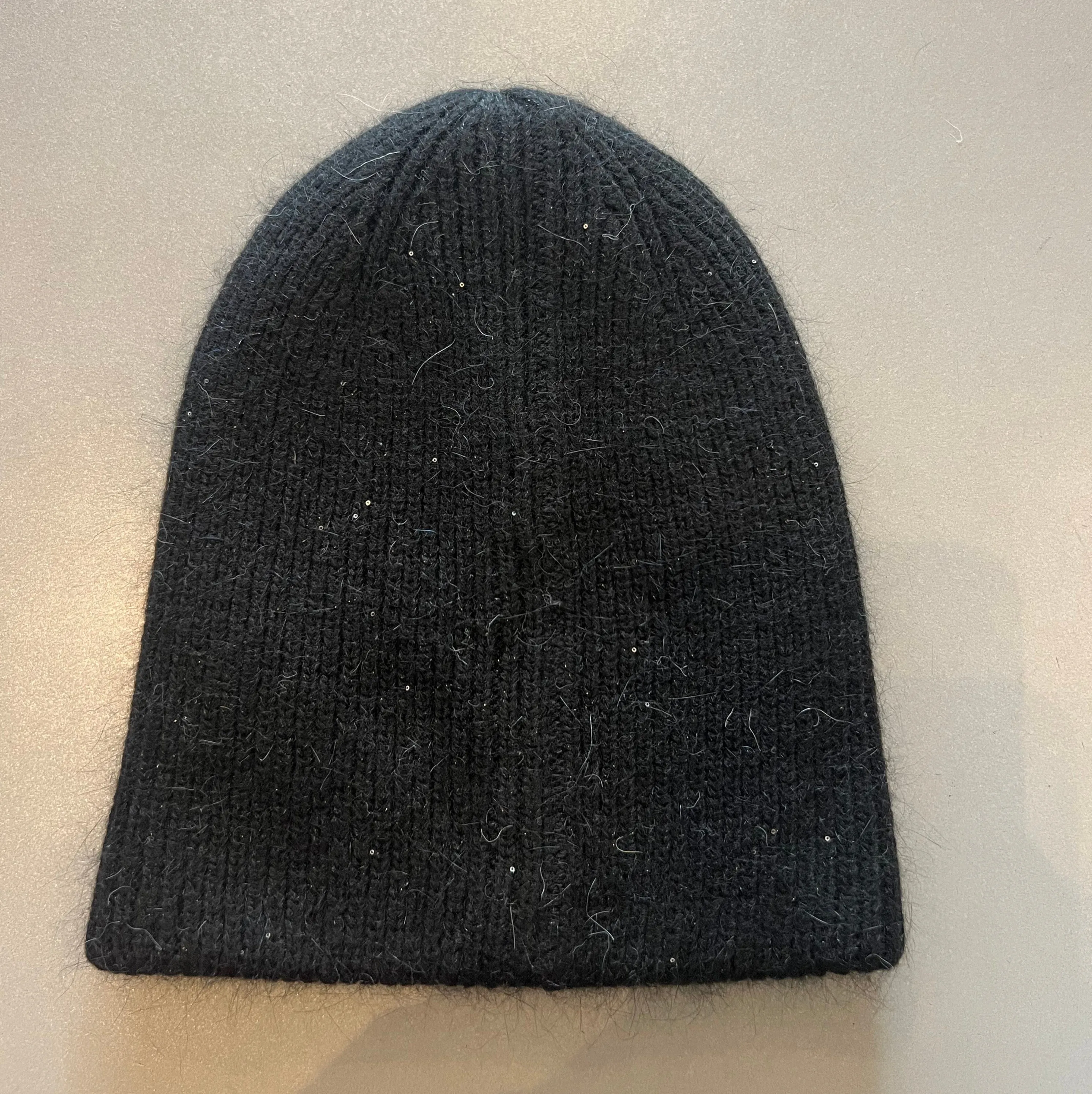Angora Sequin Beanie in Black