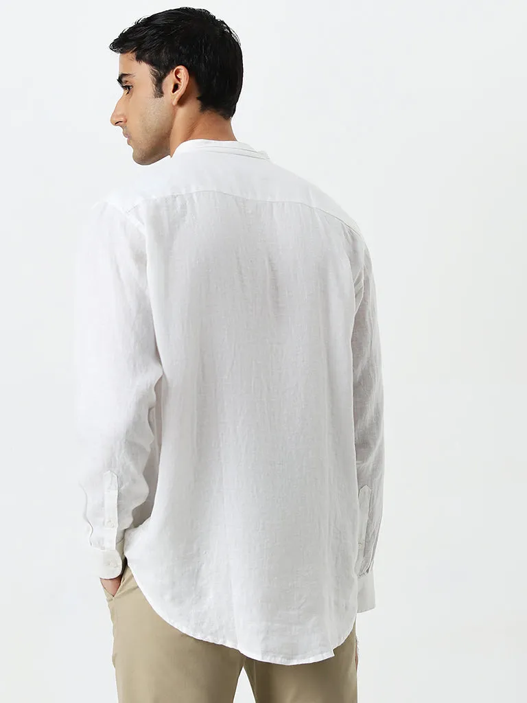 Ascot White Solid Relaxed-Fit Linen Shirt