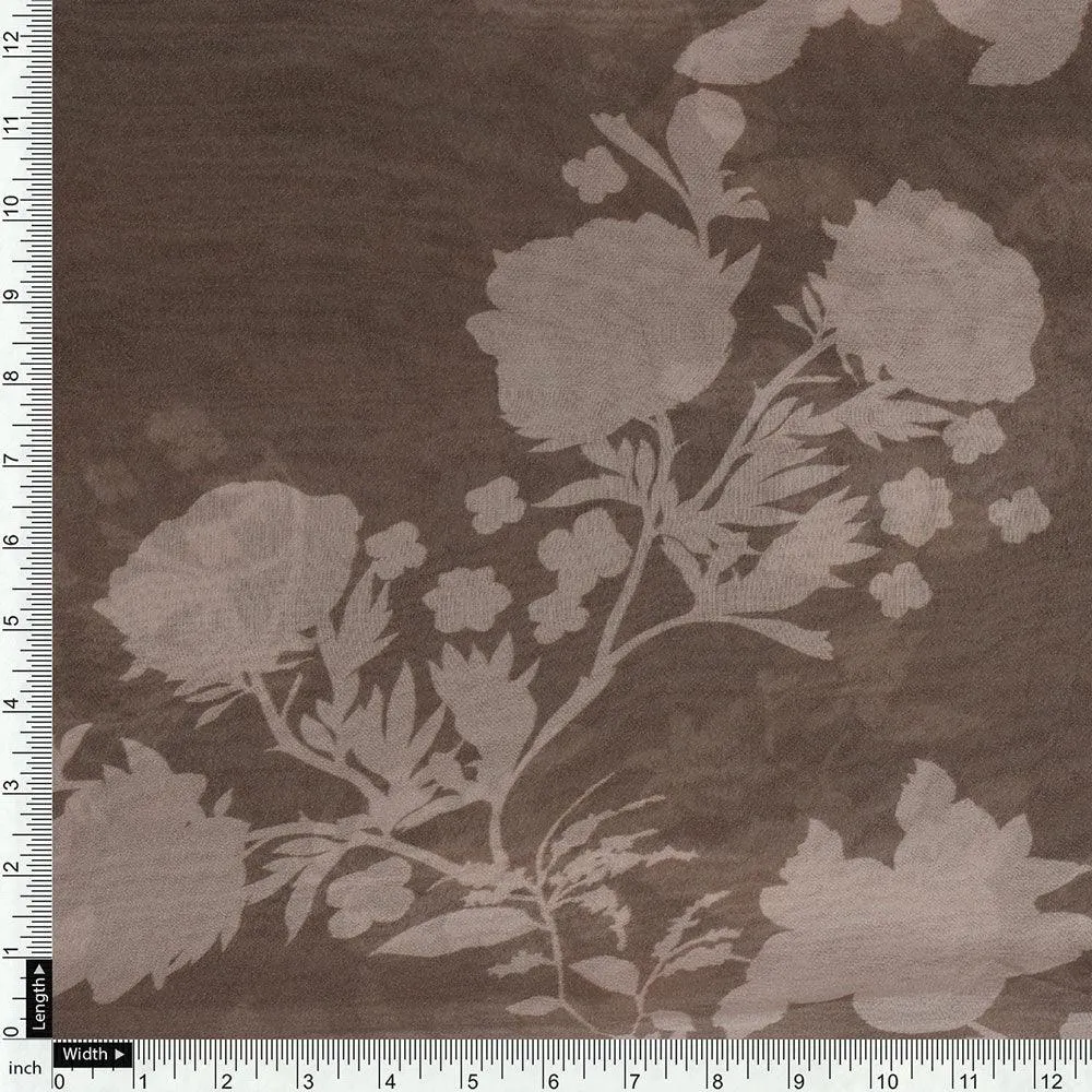 Beautiful Brown Floral Branch Digital Printed Fabric - Pure Georgette