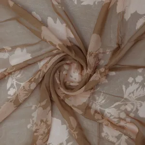 Beautiful Brown Floral Branch Digital Printed Fabric - Pure Georgette