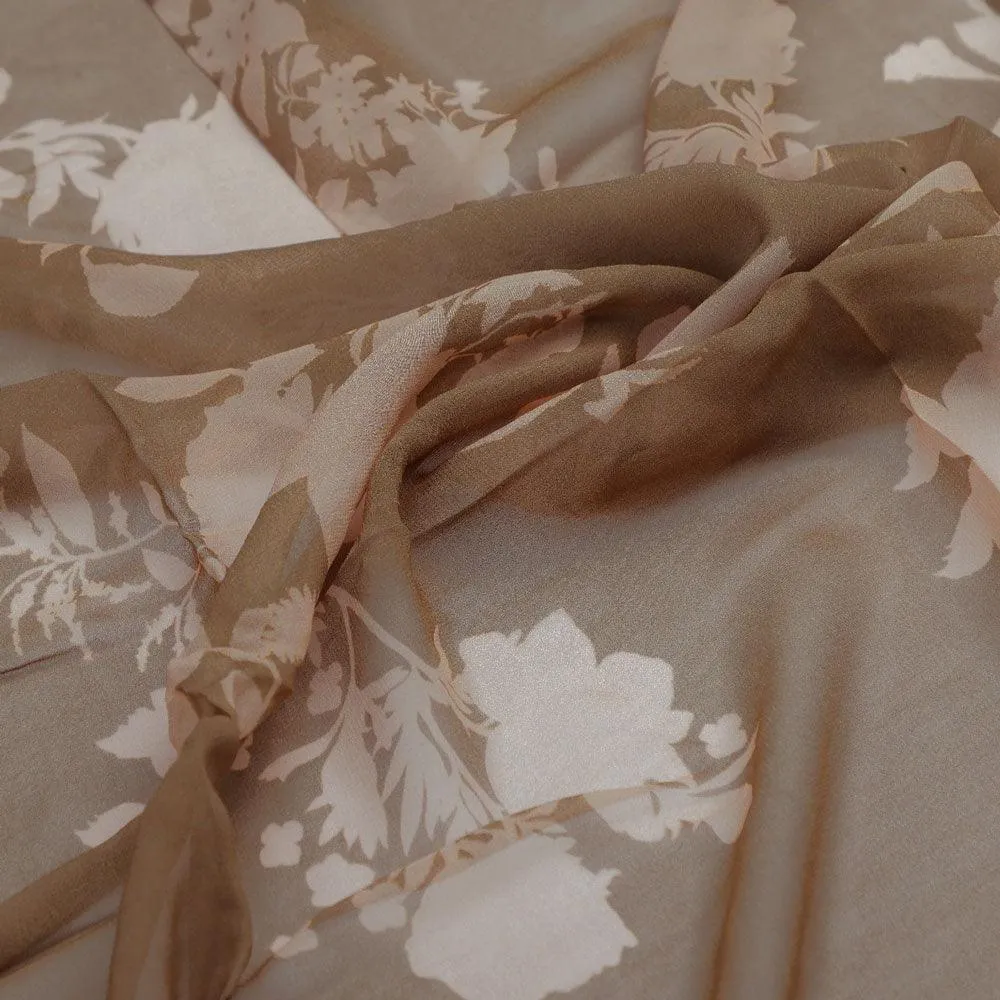 Beautiful Brown Floral Branch Digital Printed Fabric - Pure Georgette
