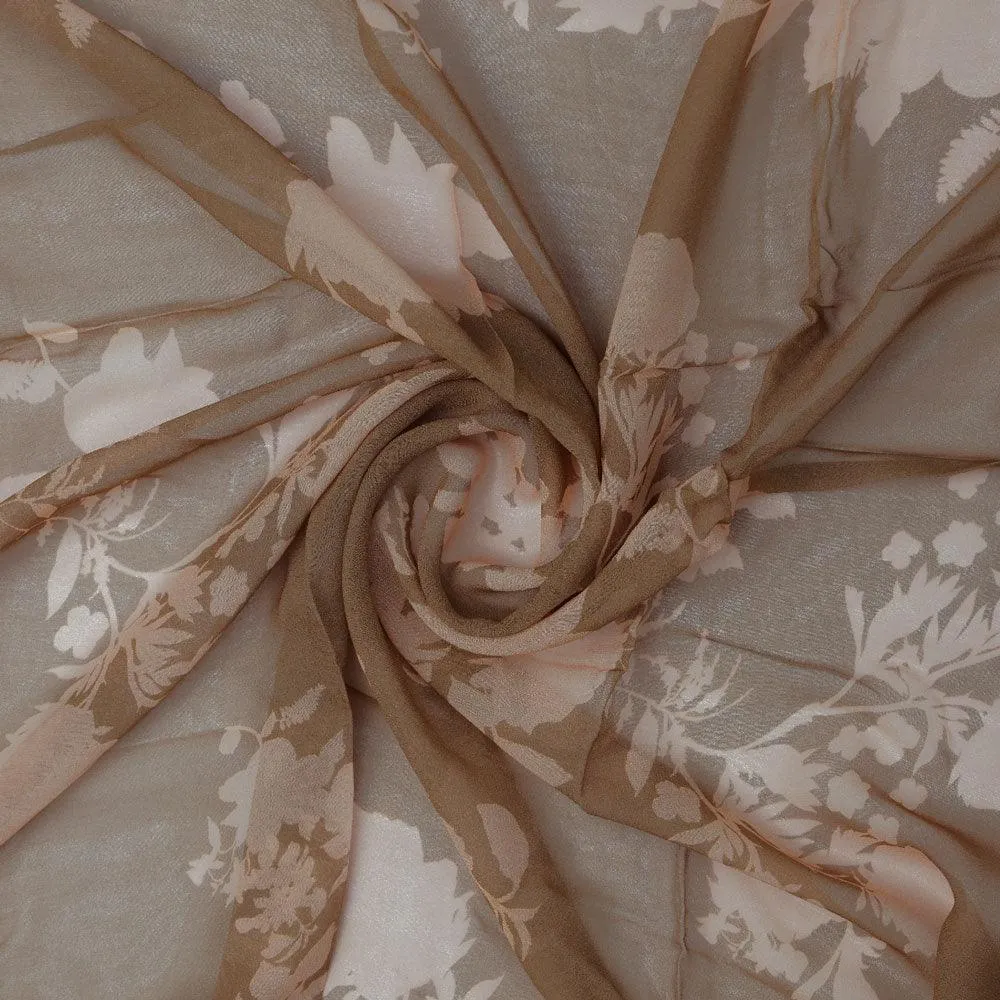 Beautiful Brown Floral Branch Digital Printed Fabric - Pure Georgette