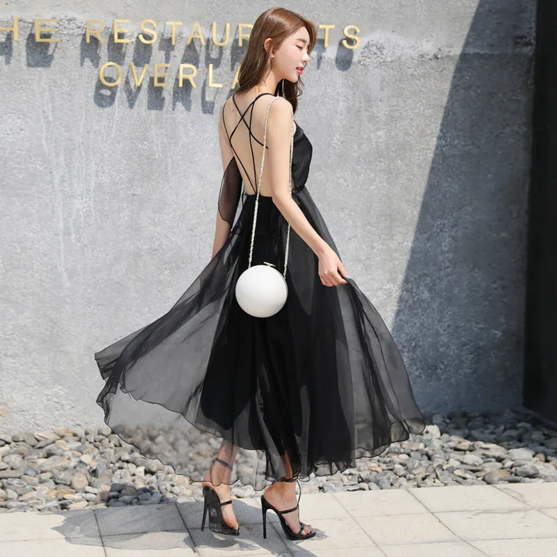 Bohemian Spaghetti Straps Backless Long Chiffon Beach Dress