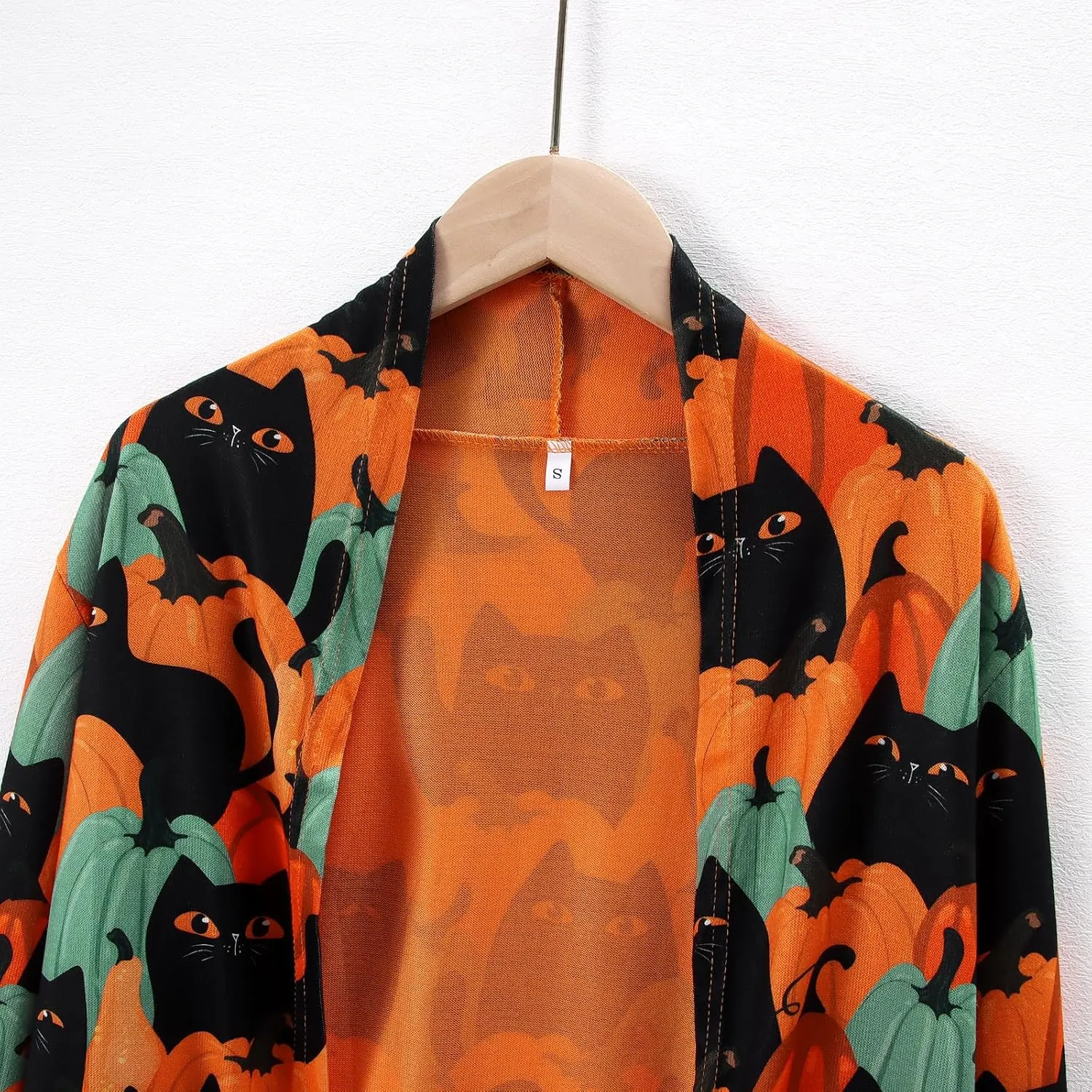 BOUTIKOME Women's Halloween Cat Pumpkin Cardigan Long Sleeve Open Front Knit Outwear Coat Plus Size Knitting Sweater Top