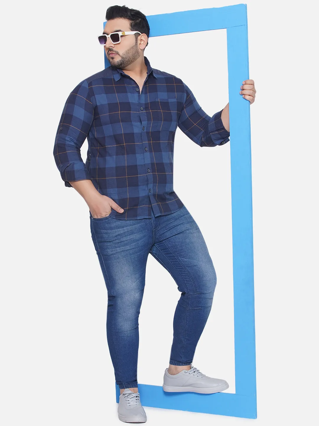 Carhartt - plus size men's regular fit Blue checked full sleeve casual shirt