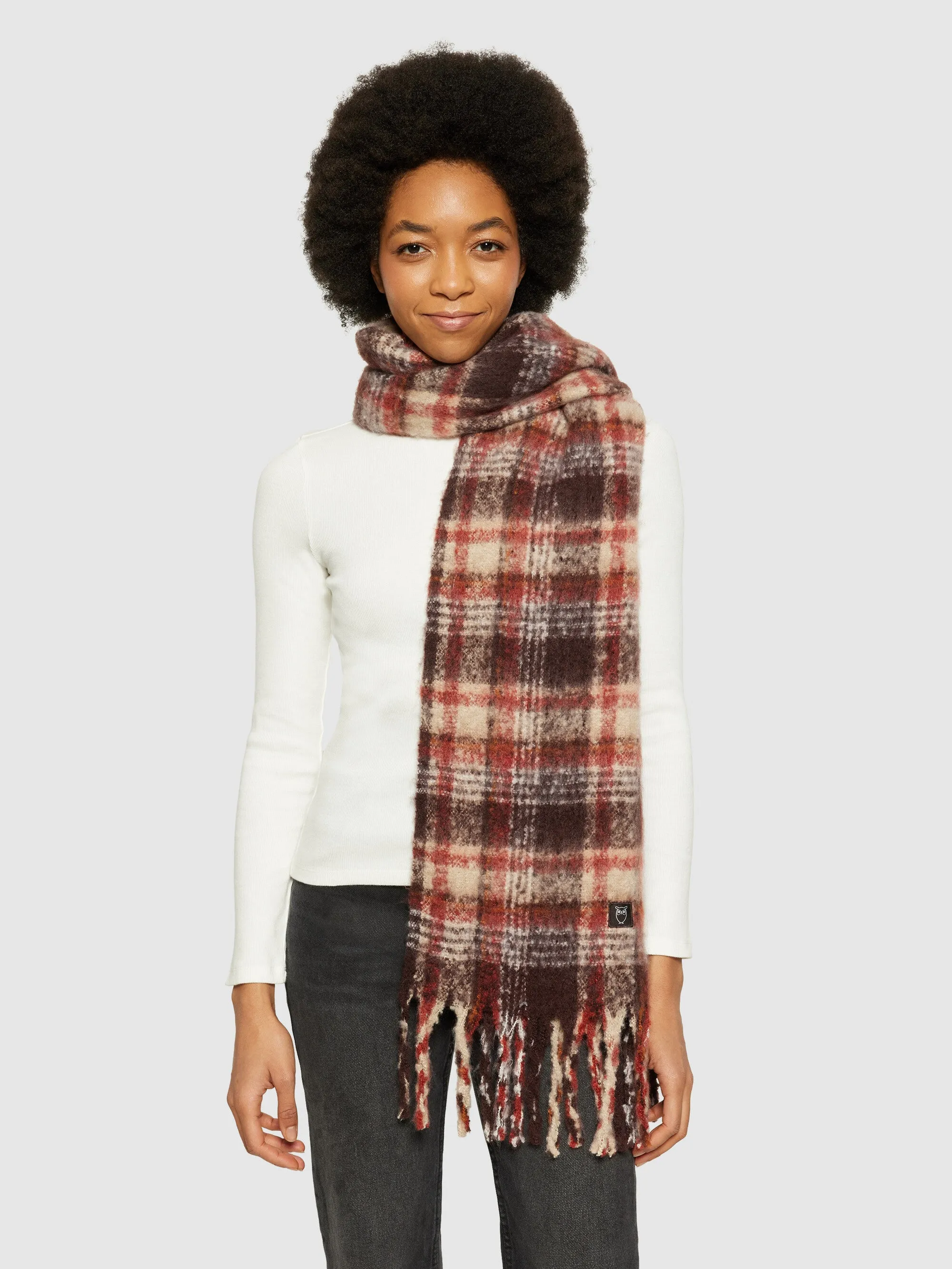 Checked scarf - GRS/Vegan - Brown check