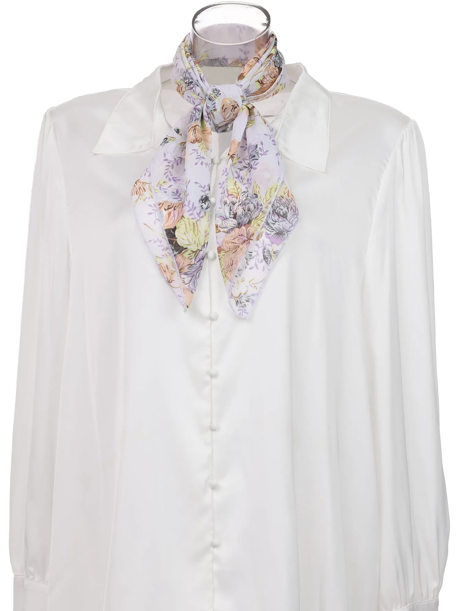 Chiffon Floral Print Square Kerchief Neck Scarf Neckerchief