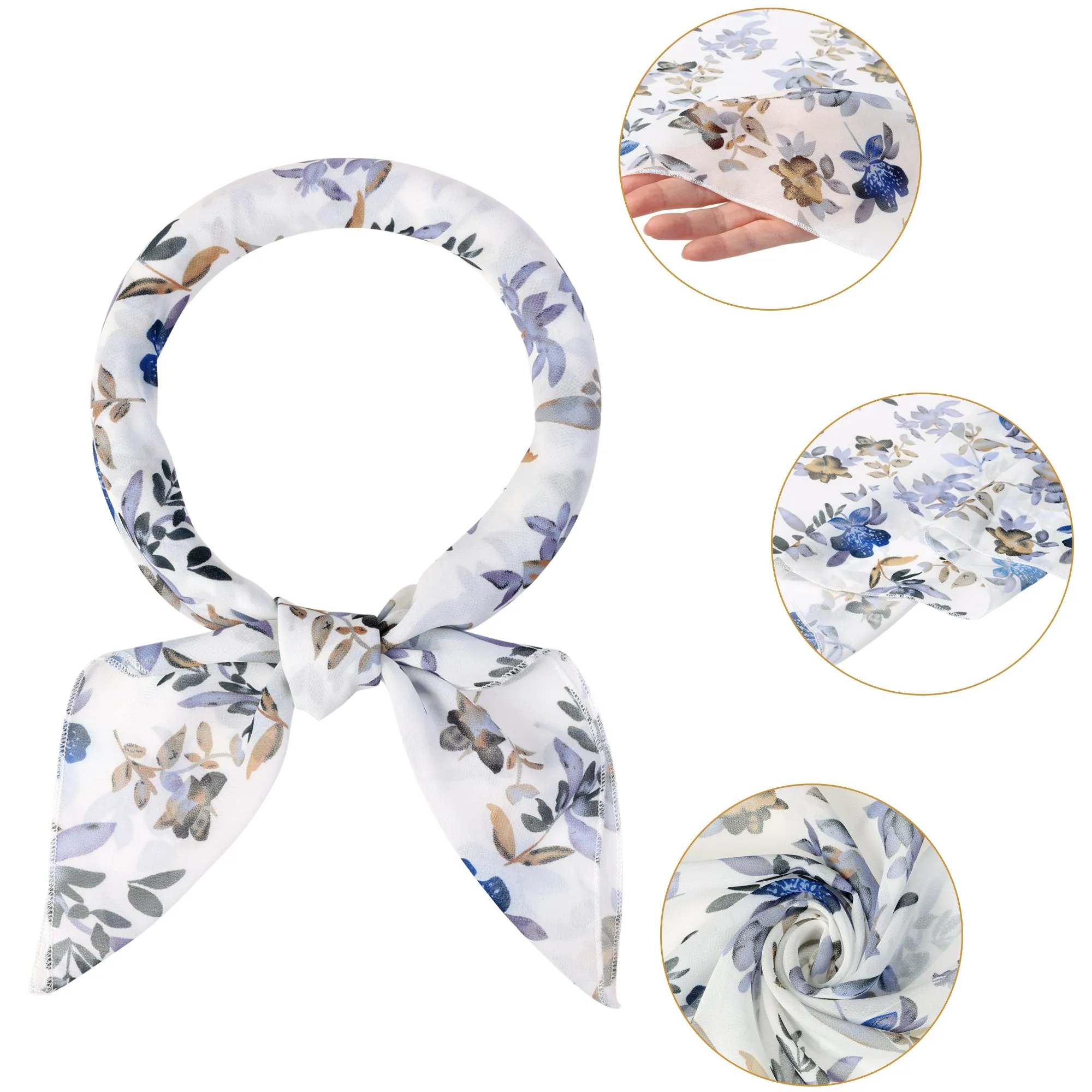 Chiffon Floral Print Square Kerchief Neck Scarf Neckerchief