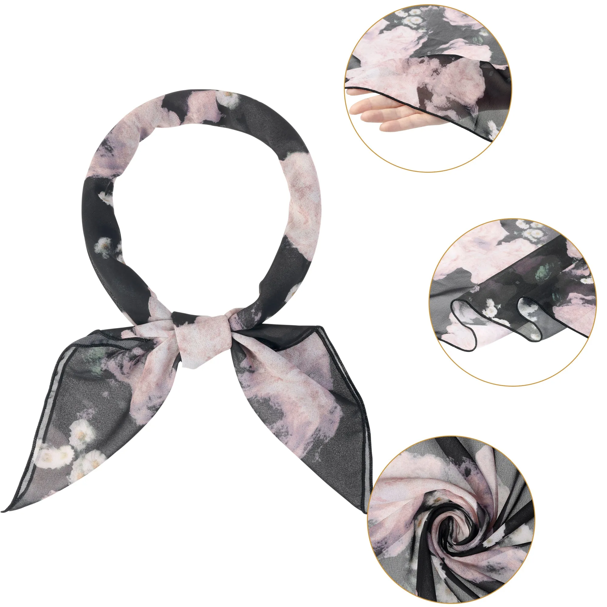 Chiffon Floral Print Square Kerchief Neck Scarf Neckerchief