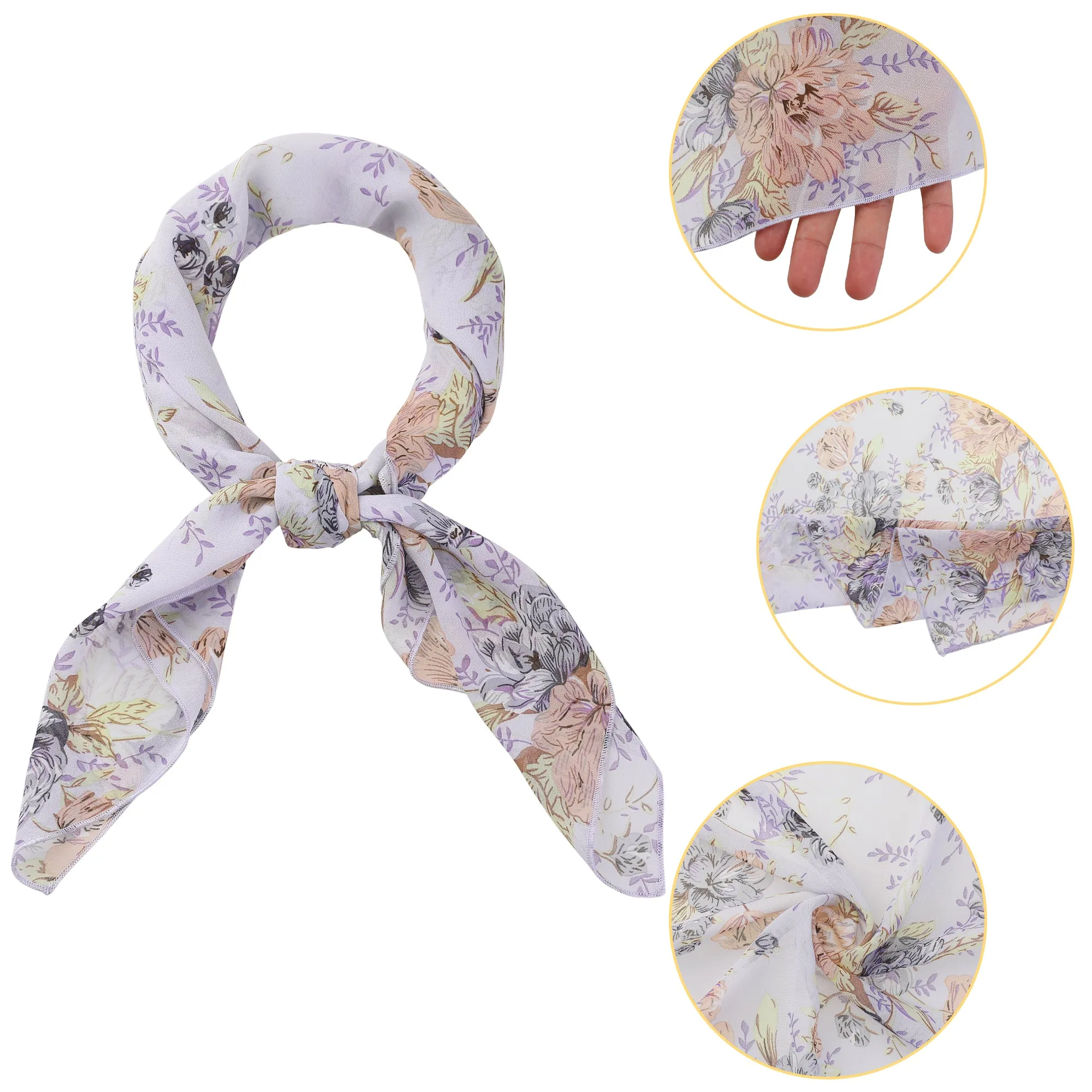 Chiffon Floral Print Square Kerchief Neck Scarf Neckerchief