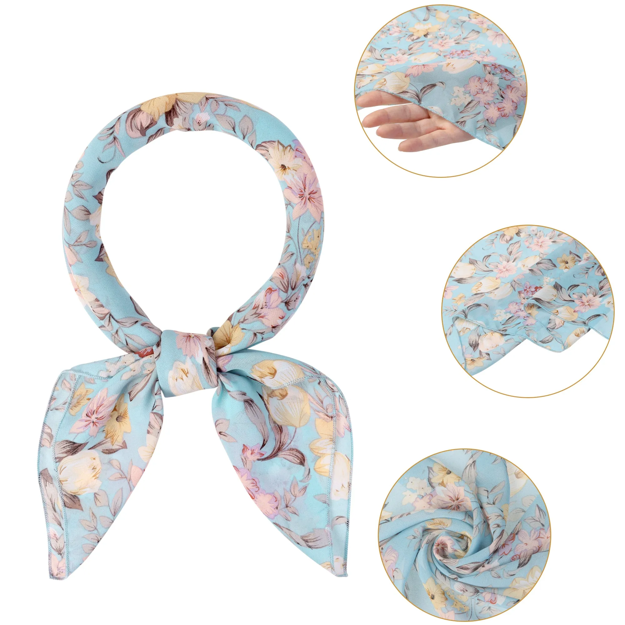 Chiffon Floral Print Square Kerchief Neck Scarf Neckerchief
