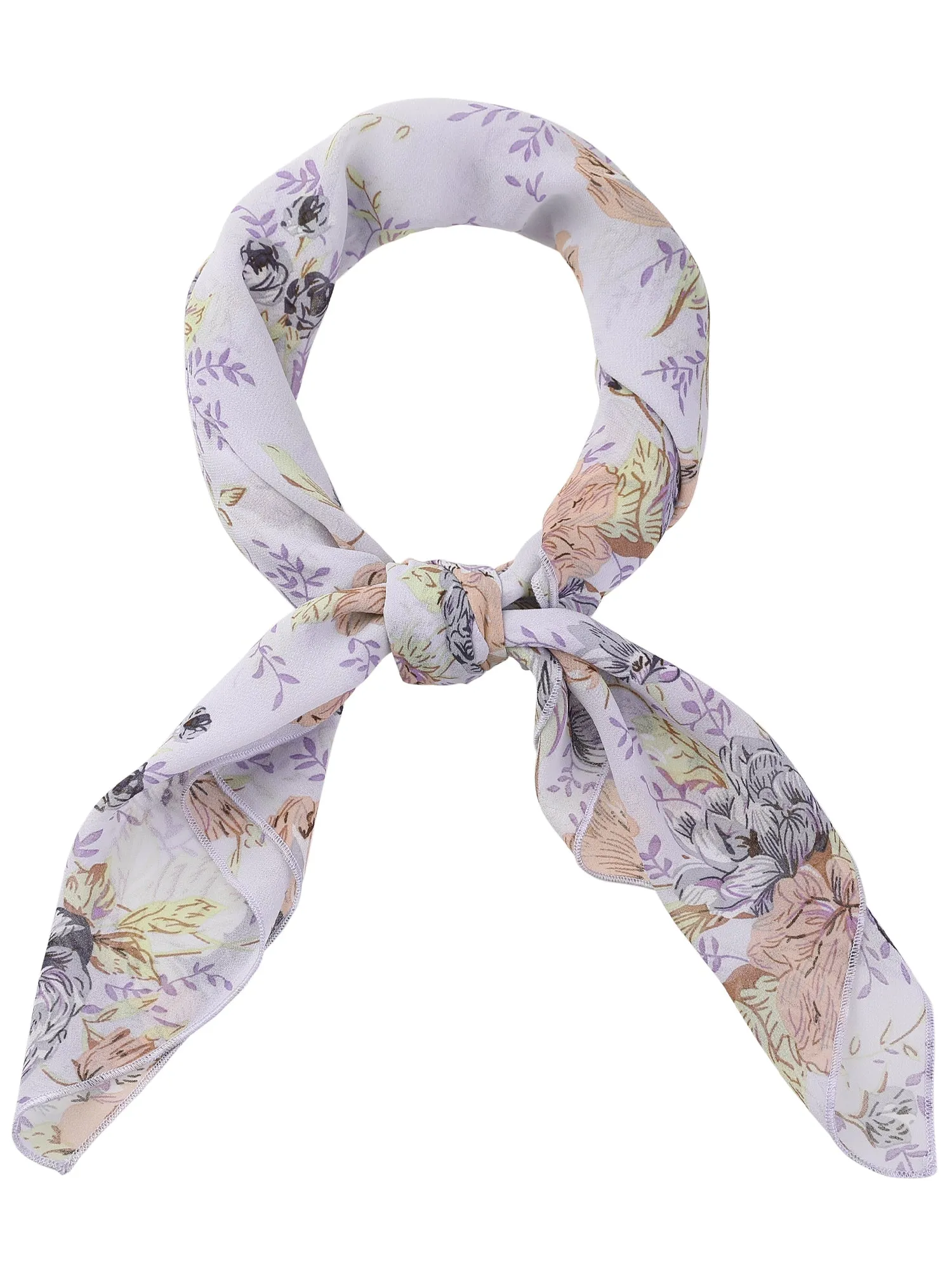 Chiffon Floral Print Square Kerchief Neck Scarf Neckerchief