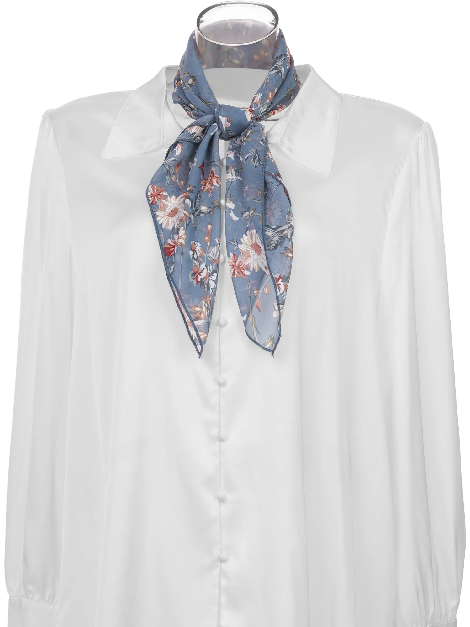 Chiffon Floral Print Square Kerchief Neck Scarf Neckerchief