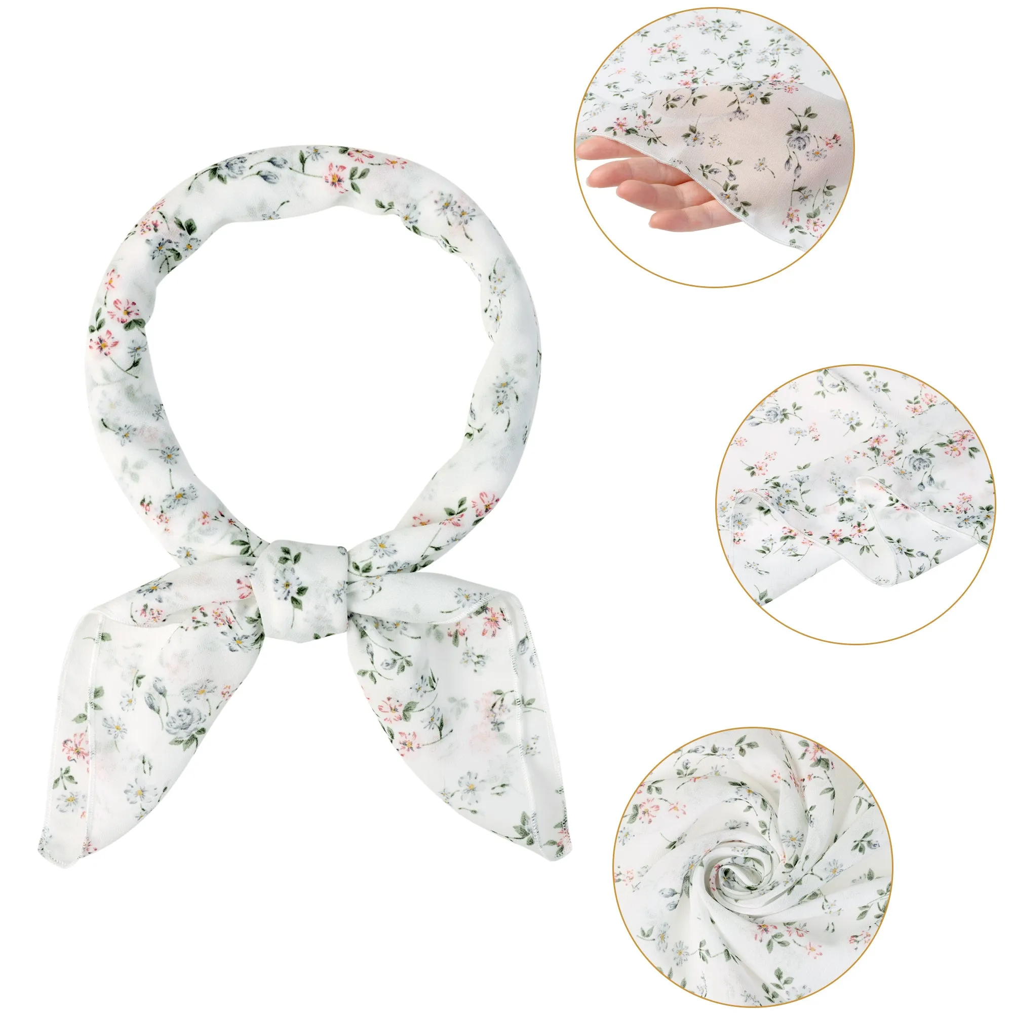 Chiffon Floral Print Square Kerchief Neck Scarf Neckerchief