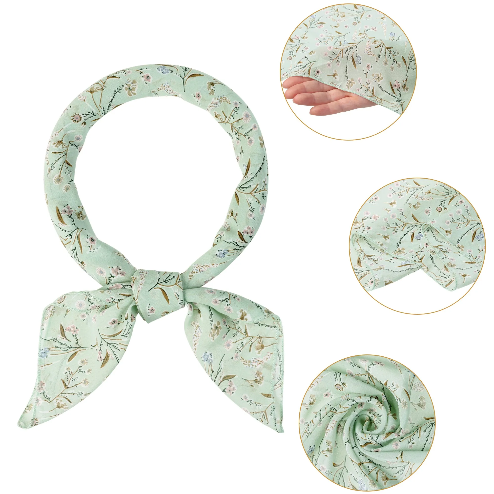 Chiffon Floral Print Square Kerchief Neck Scarf Neckerchief