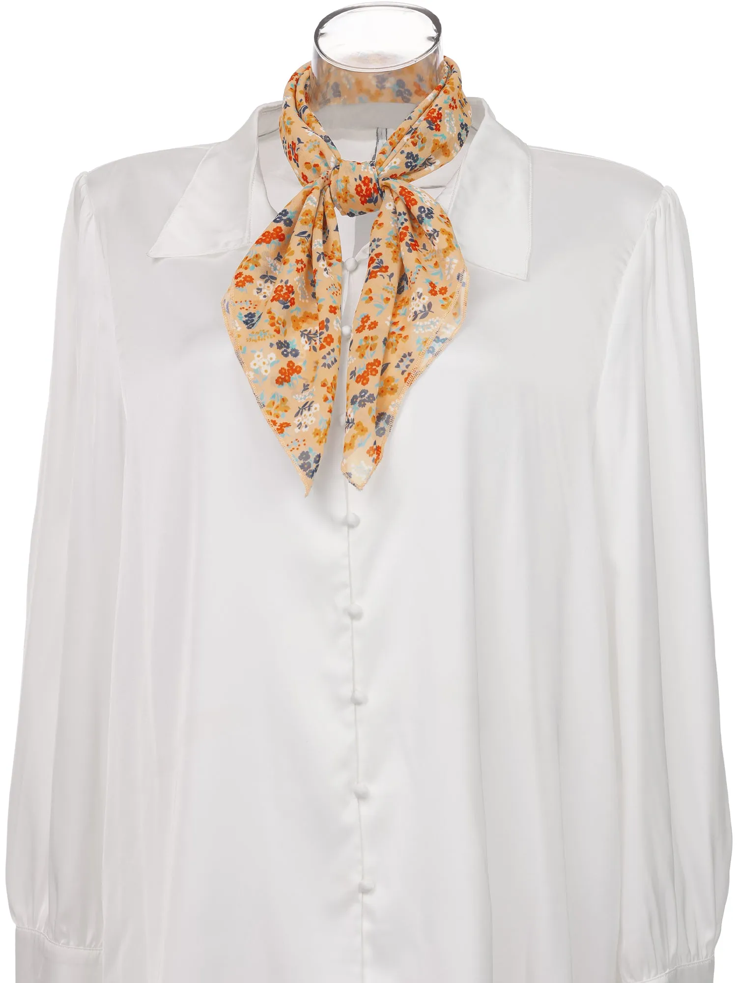Chiffon Floral Print Square Kerchief Neck Scarf Neckerchief