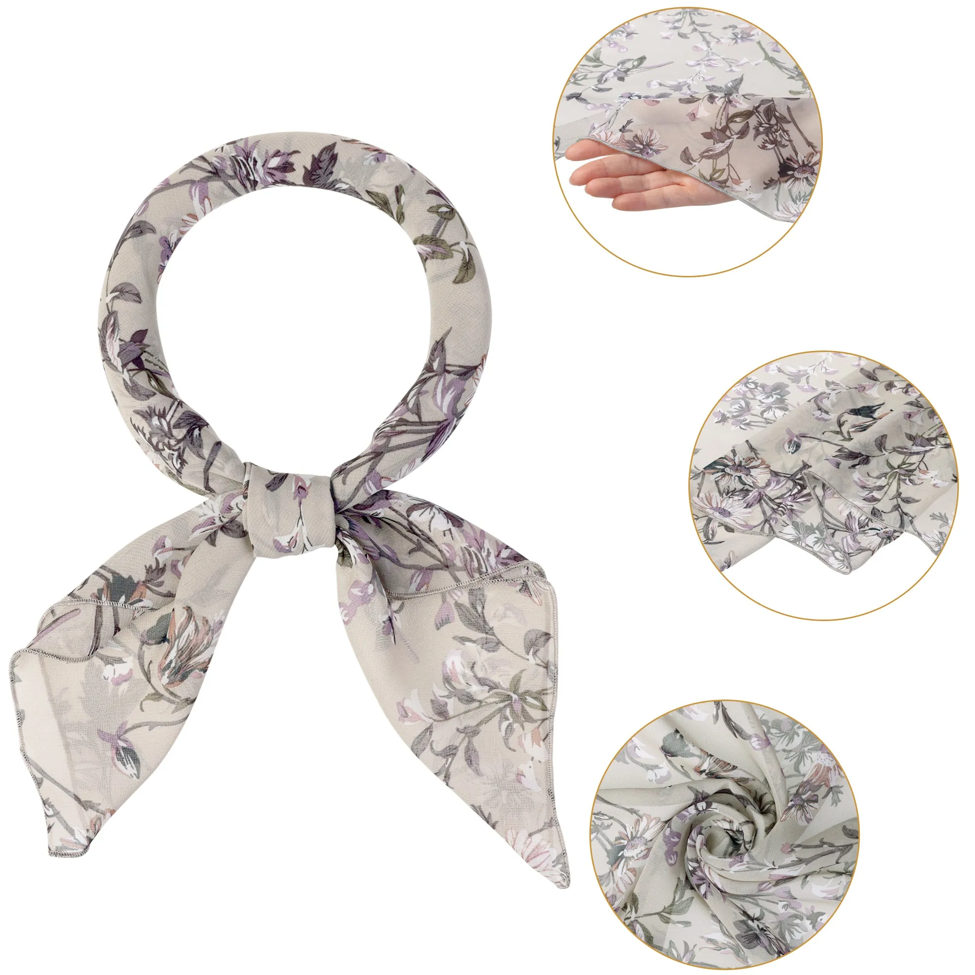 Chiffon Floral Print Square Kerchief Neck Scarf Neckerchief