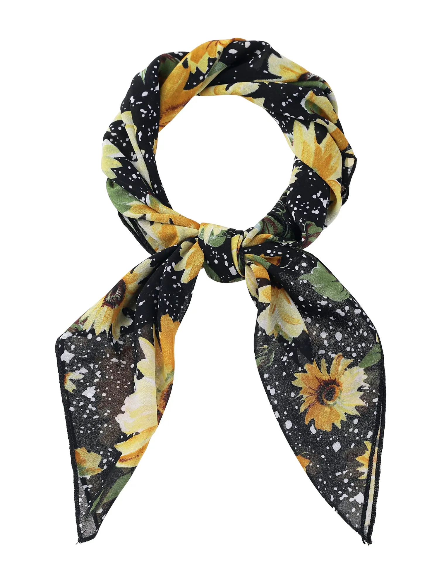 Chiffon Floral Print Square Kerchief Neck Scarf Neckerchief