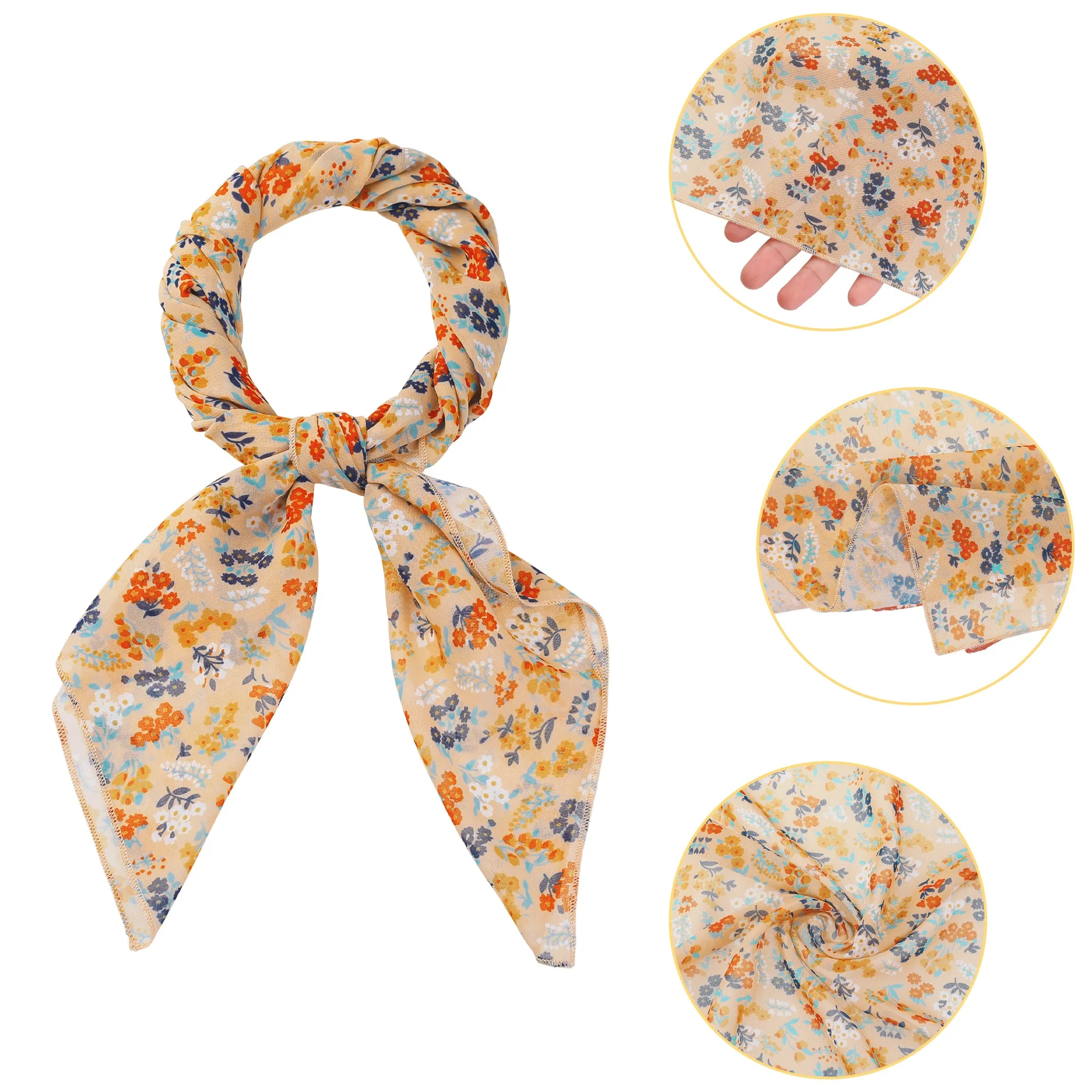 Chiffon Floral Print Square Kerchief Neck Scarf Neckerchief