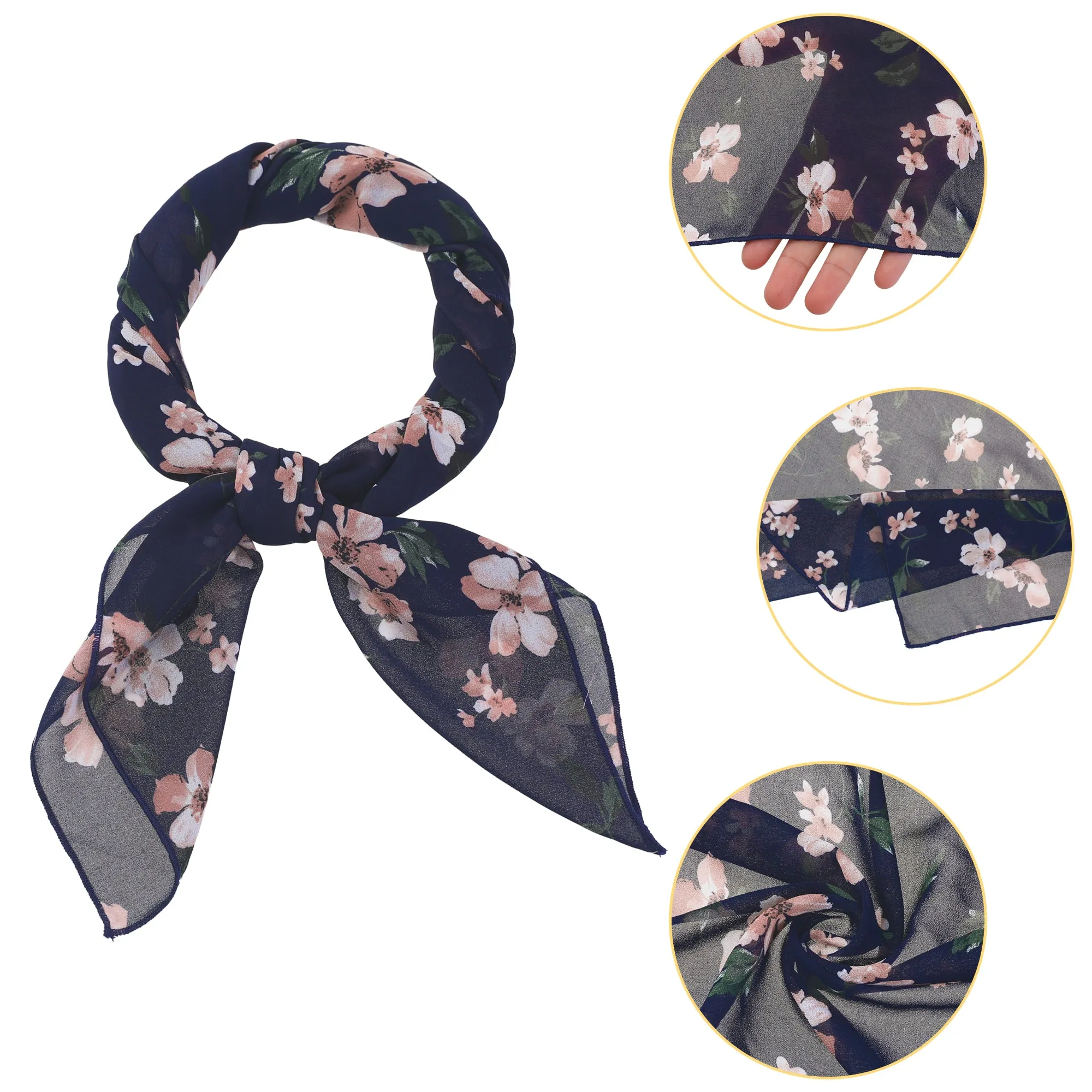 Chiffon Floral Print Square Kerchief Neck Scarf Neckerchief