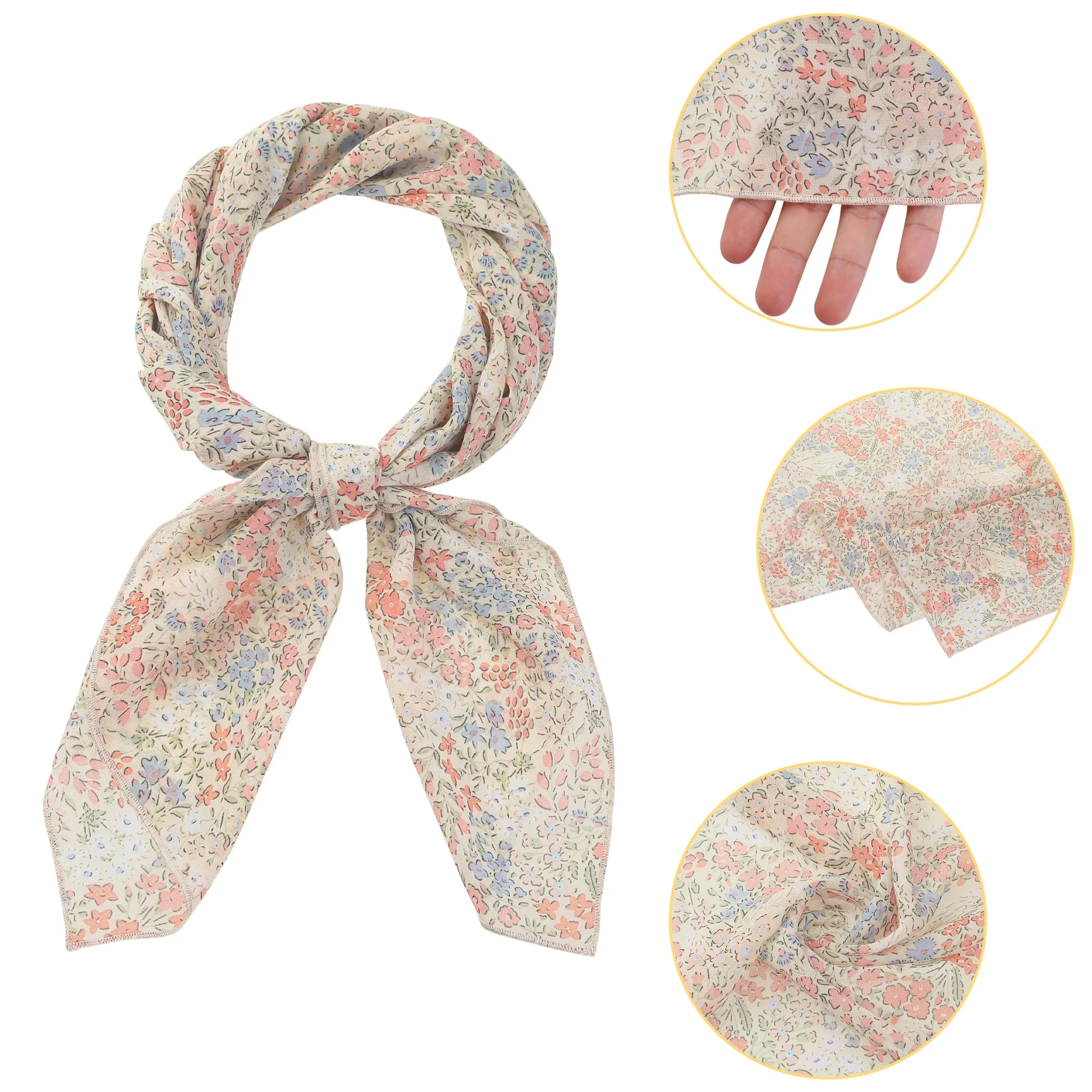 Chiffon Floral Print Square Kerchief Neck Scarf Neckerchief
