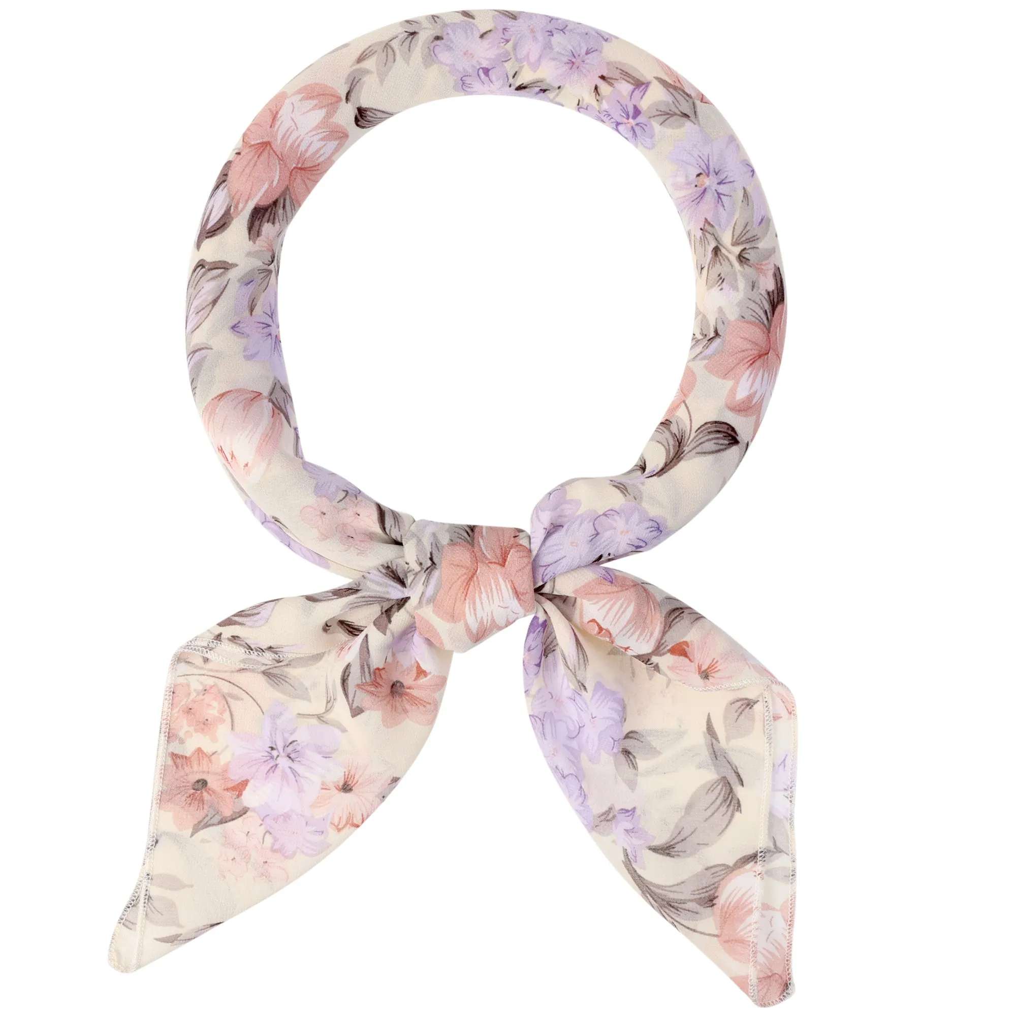 Chiffon Floral Print Square Kerchief Neck Scarf Neckerchief