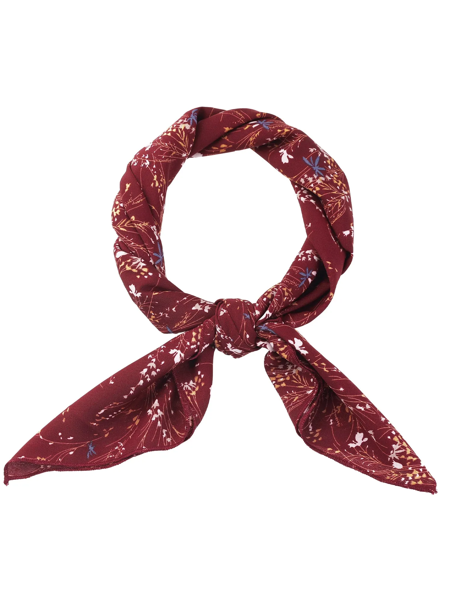 Chiffon Floral Print Square Kerchief Neck Scarf Neckerchief