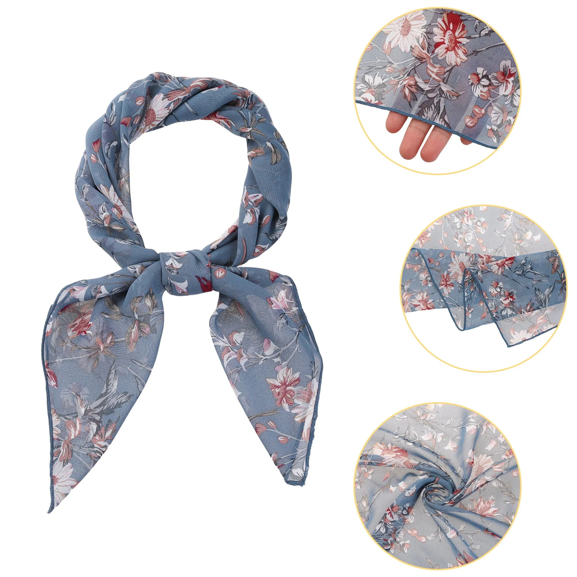 Chiffon Floral Print Square Kerchief Neck Scarf Neckerchief
