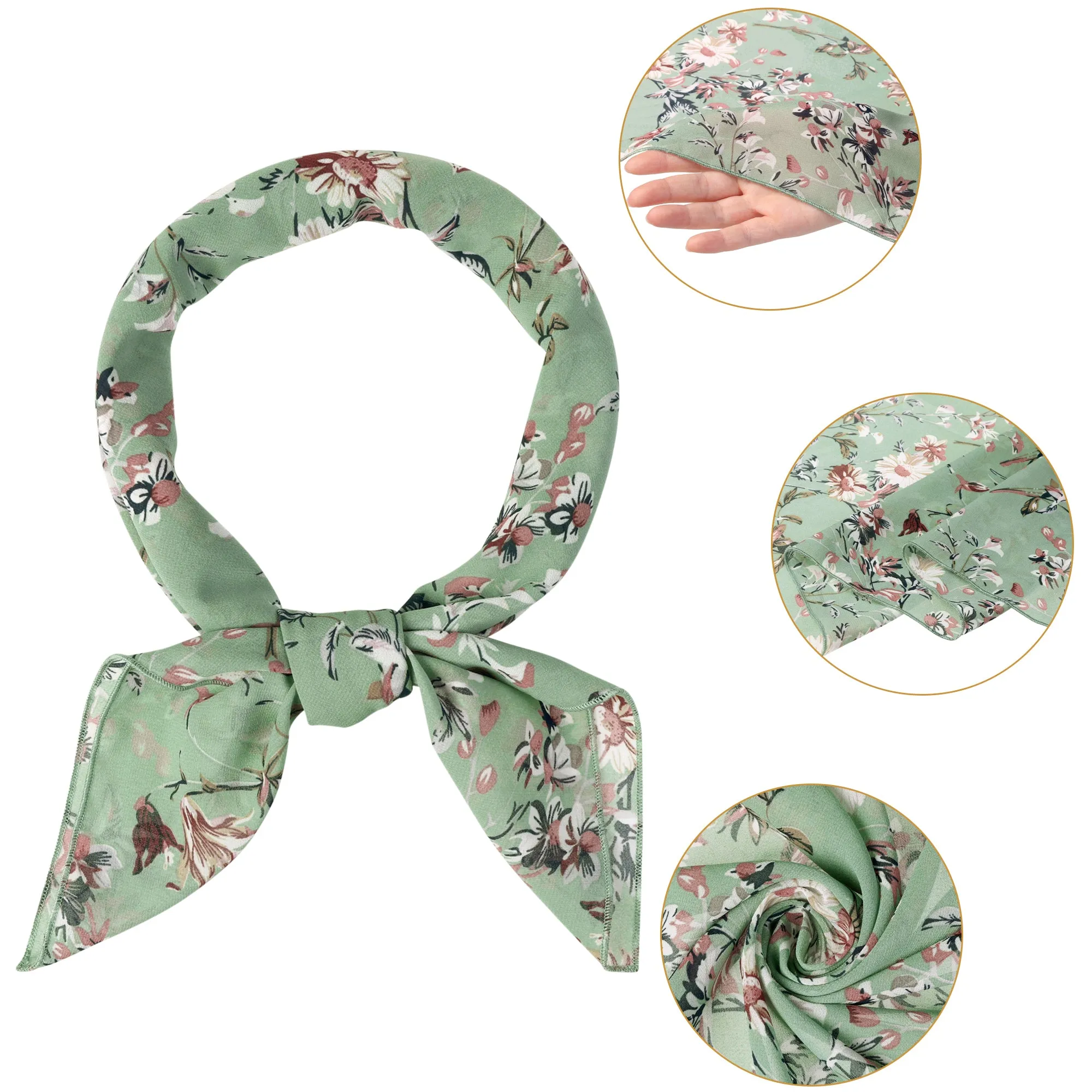 Chiffon Floral Print Square Kerchief Neck Scarf Neckerchief