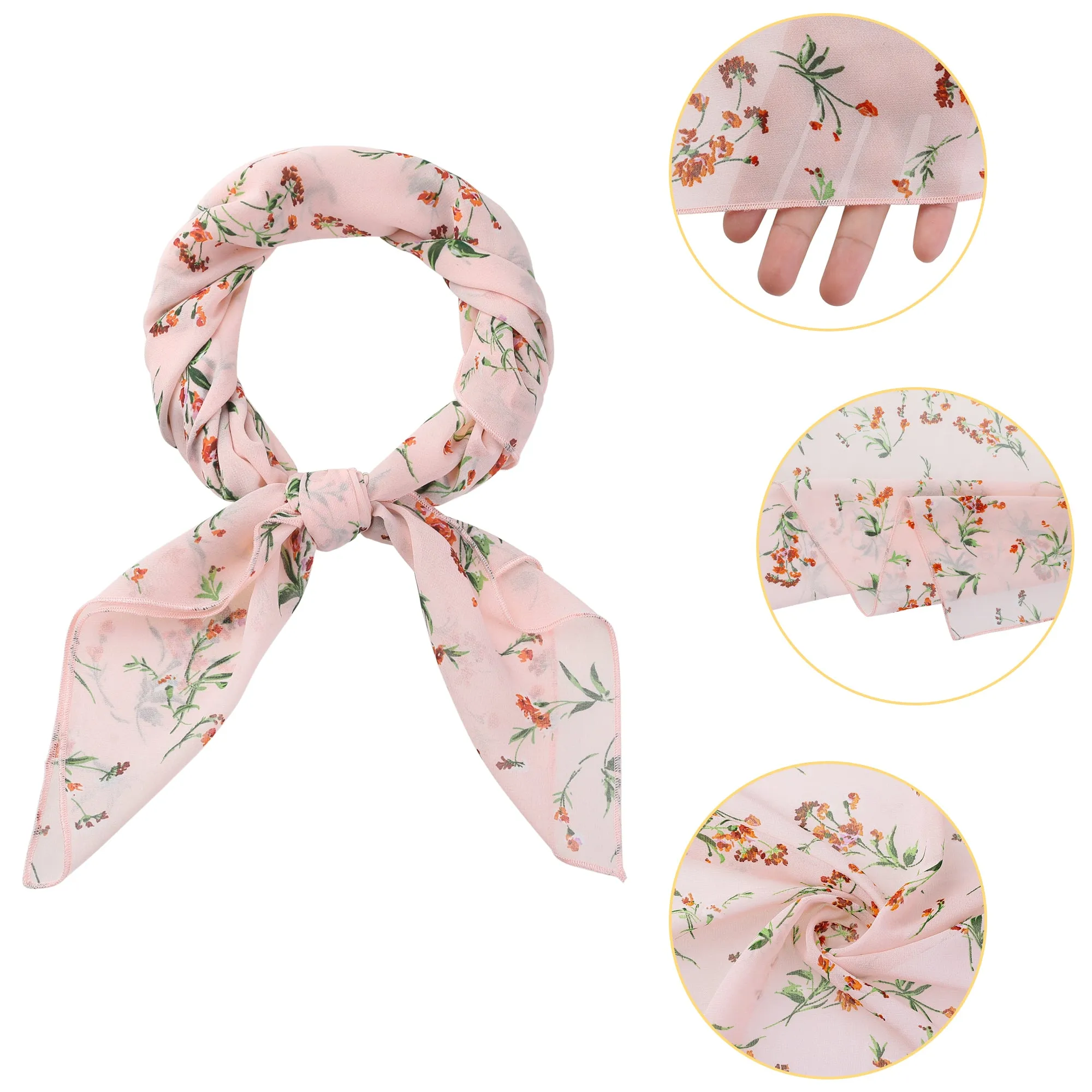 Chiffon Floral Print Square Kerchief Neck Scarf Neckerchief
