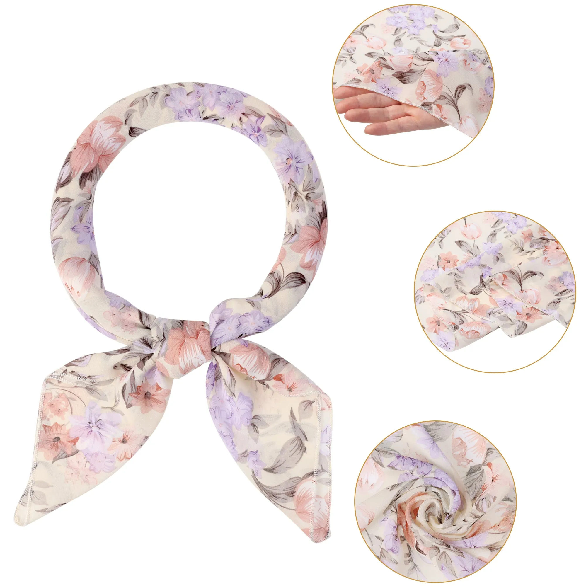 Chiffon Floral Print Square Kerchief Neck Scarf Neckerchief