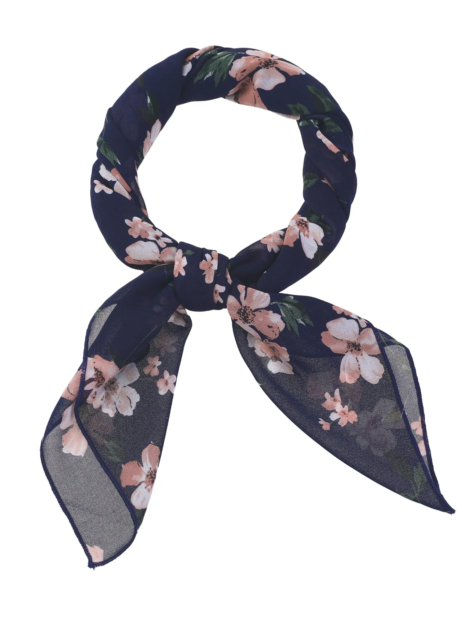 Chiffon Floral Print Square Kerchief Neck Scarf Neckerchief